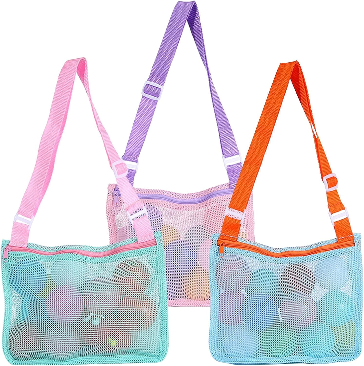 3 Pieces Beach Mesh Bag Beach Toy Mesh Bag Shell Collecting Bag Beach Toy Mesh Bag Kids Shell Collecting Bag for Holding Shells Beach Toys Sand Toys Swimming Accessories
