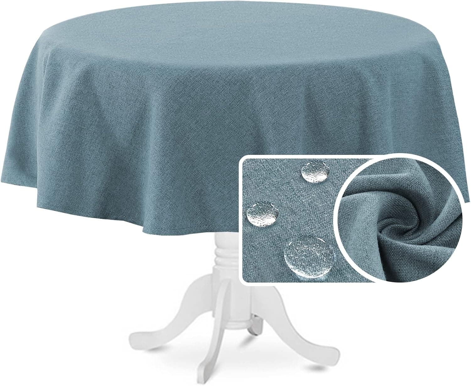 Linen Textured Table Cloths Round 60 inch Waterproof Premium Solid Linen Woven Tablecloth Spill-Proof Linen Look Cover for Party Table Feature Extra Soft and Thick Fabric Wrinkle Free, Stone Blue
