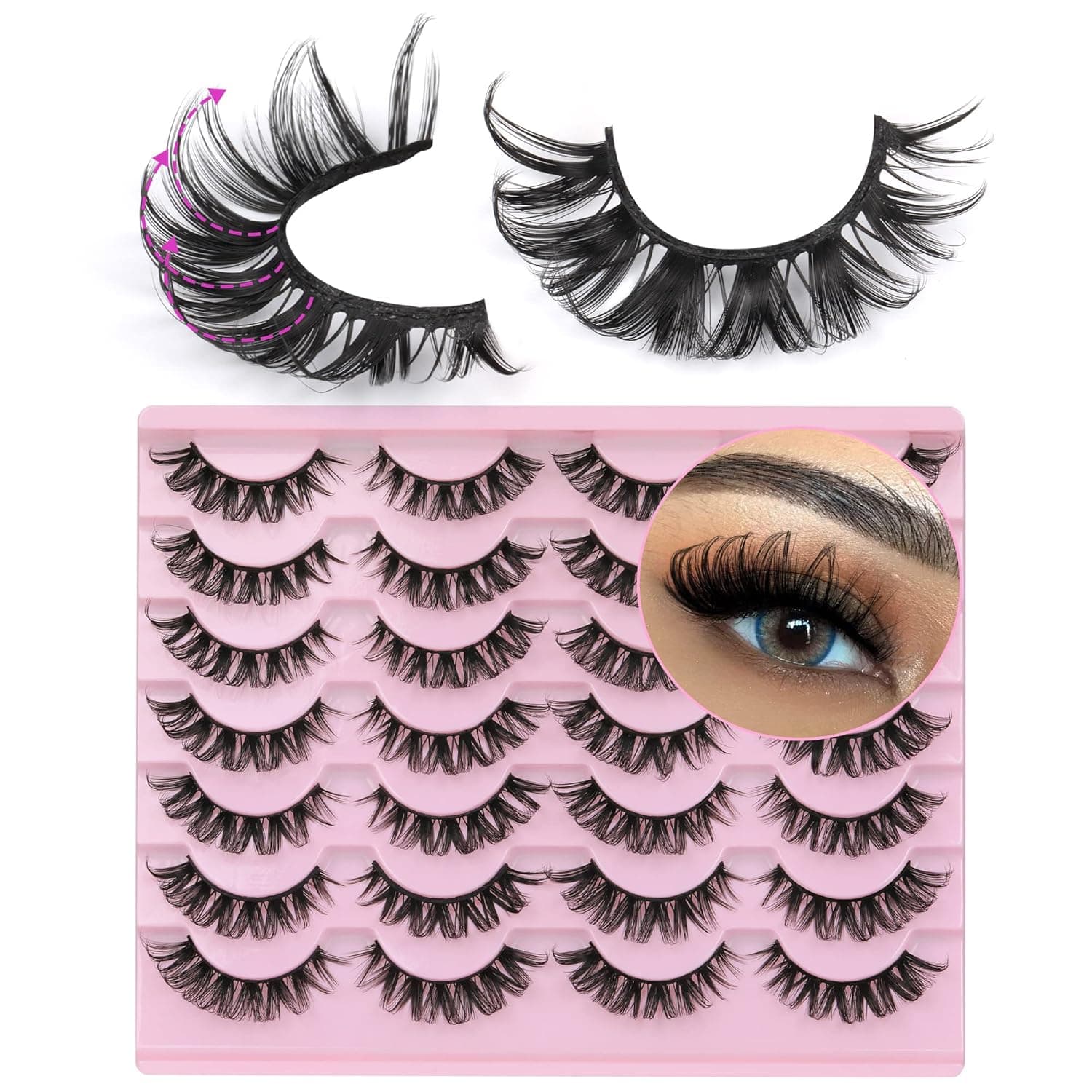 14 Pairs False Eyelashes Russian Strip Lashes Natural Look Fake Lashes Wispy Cat Eye Lashes 3D Curl Strip Eye Lashes by Focipeysa