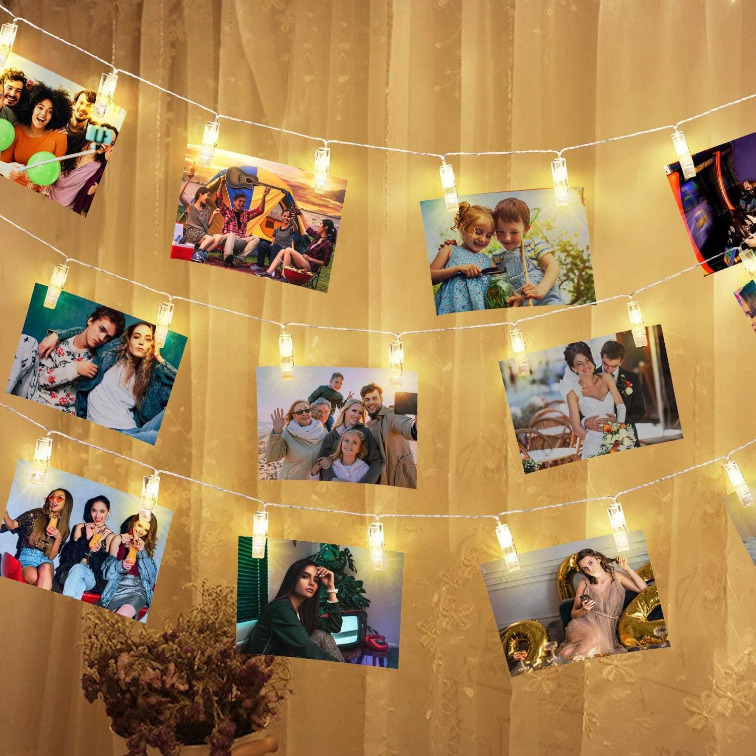 LED Photo Clips String Lights 20ft 40 LED Photo Clips Battery Powered Starry Fairy Lights Twinkle Lights for Hanging Pictures, Cards and Artwork Wedding Party Christmas Halloween Thanksgiving Decor