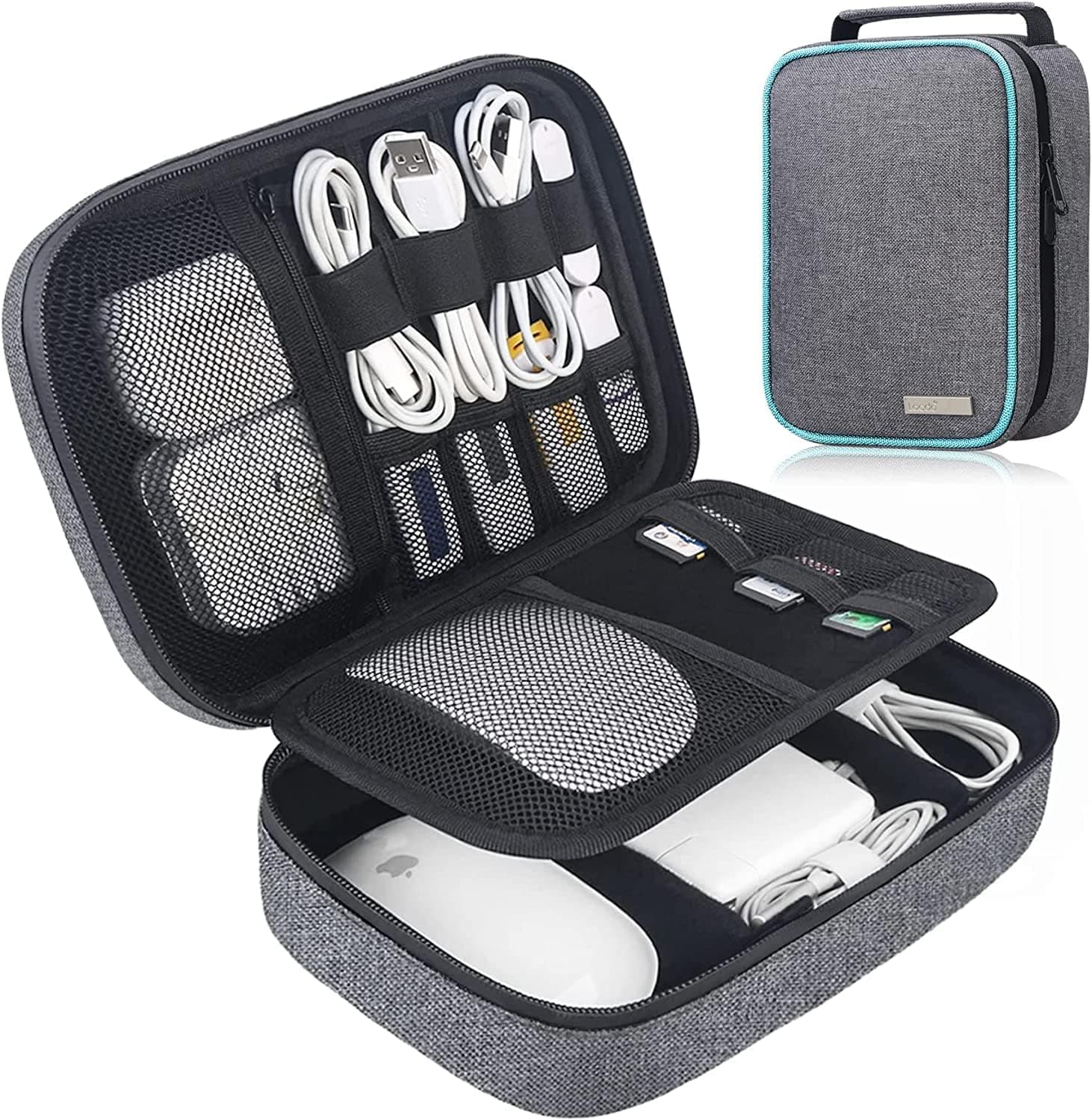 Lacdo Electronic Organizer, Travel Cable Organizer Bag Pouch Tech Electronic Accessories Carry Case Portable Storage Bag Charger Case for Cable, Cords, Charger, Phone, Hard Drive, Power Bank, Gray