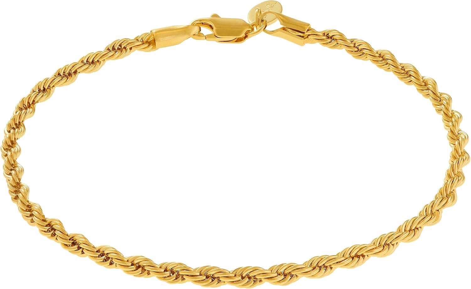 LIFETIME JEWELRY 4mm Rope Chain Anklet for Women & Men 24k Gold Plated Bracelet