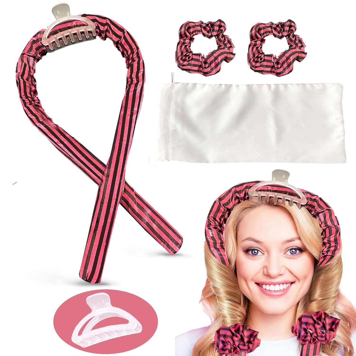 Heatless Hair Curler Rod Headband - Upgraded 2022 Hair Curlers you can Sleep in Comfortably - Get your Gorgeous Curls Overnight - No Heat Curling with Bonus Hair Clip , Silk Scrunchies & Premium Travel Pouch - Gift for her on Valentines Day