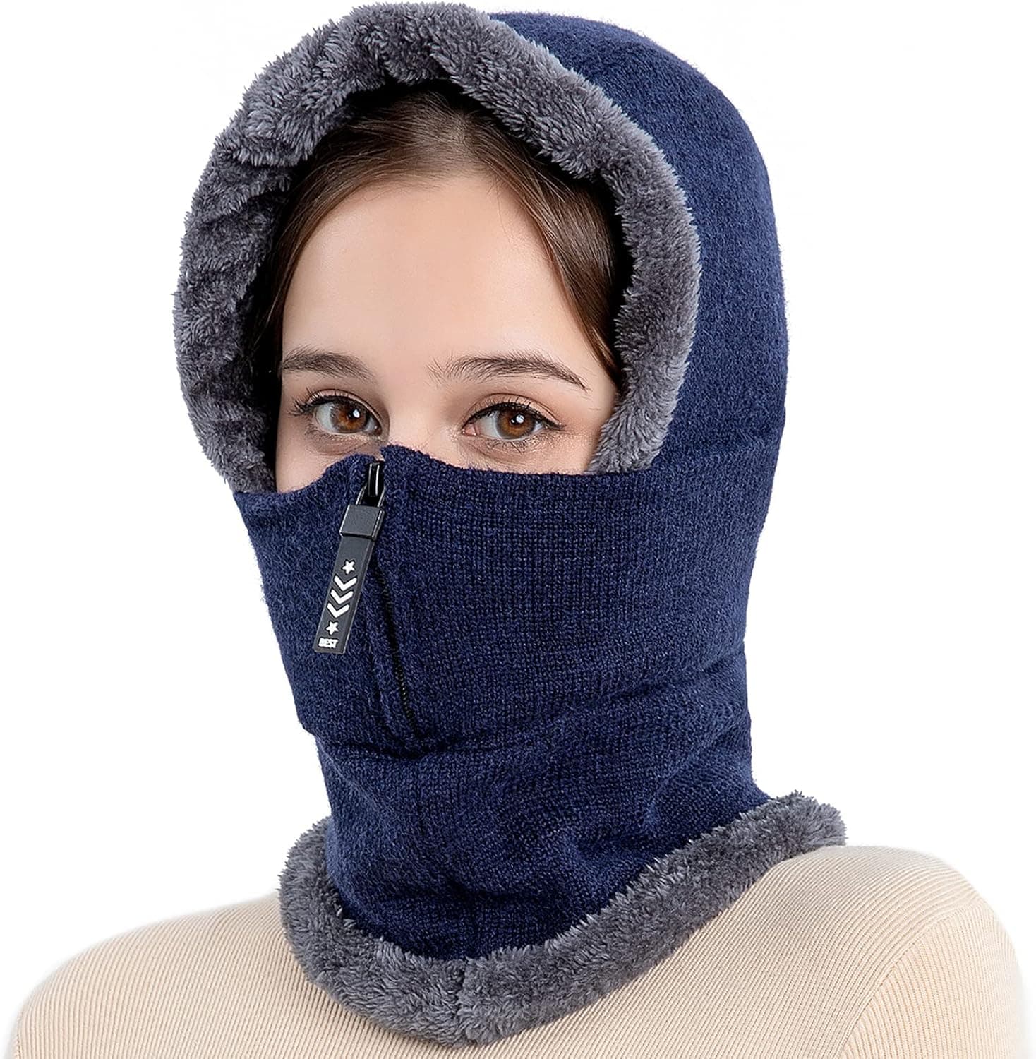 QUEBEAR Men Women Balaclava Beanie Fleece Hood Cycling Ski Face Covering Winter Cap Head Neck Face Warmer