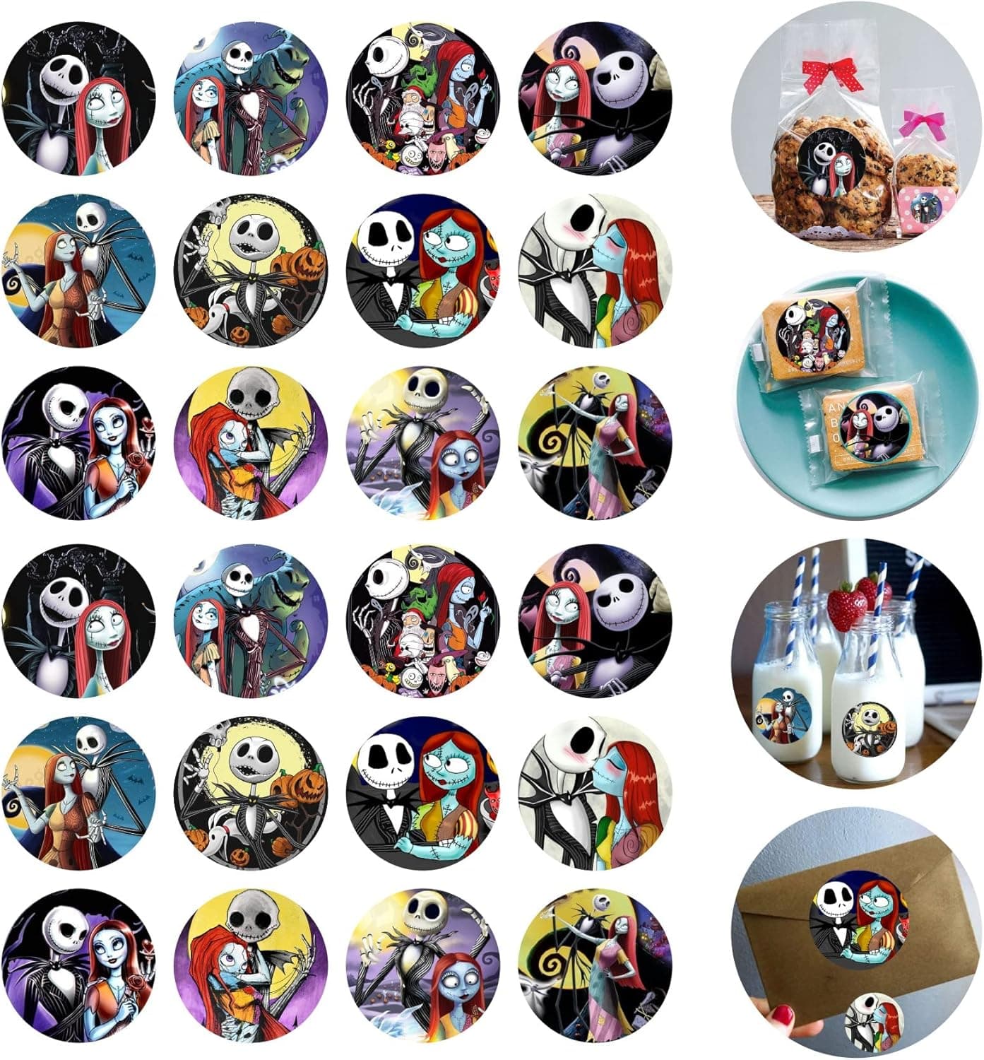 120pcs Jack and Sally Stickers, Halloween Party Favors Supplies for Birthday Decorations Decor