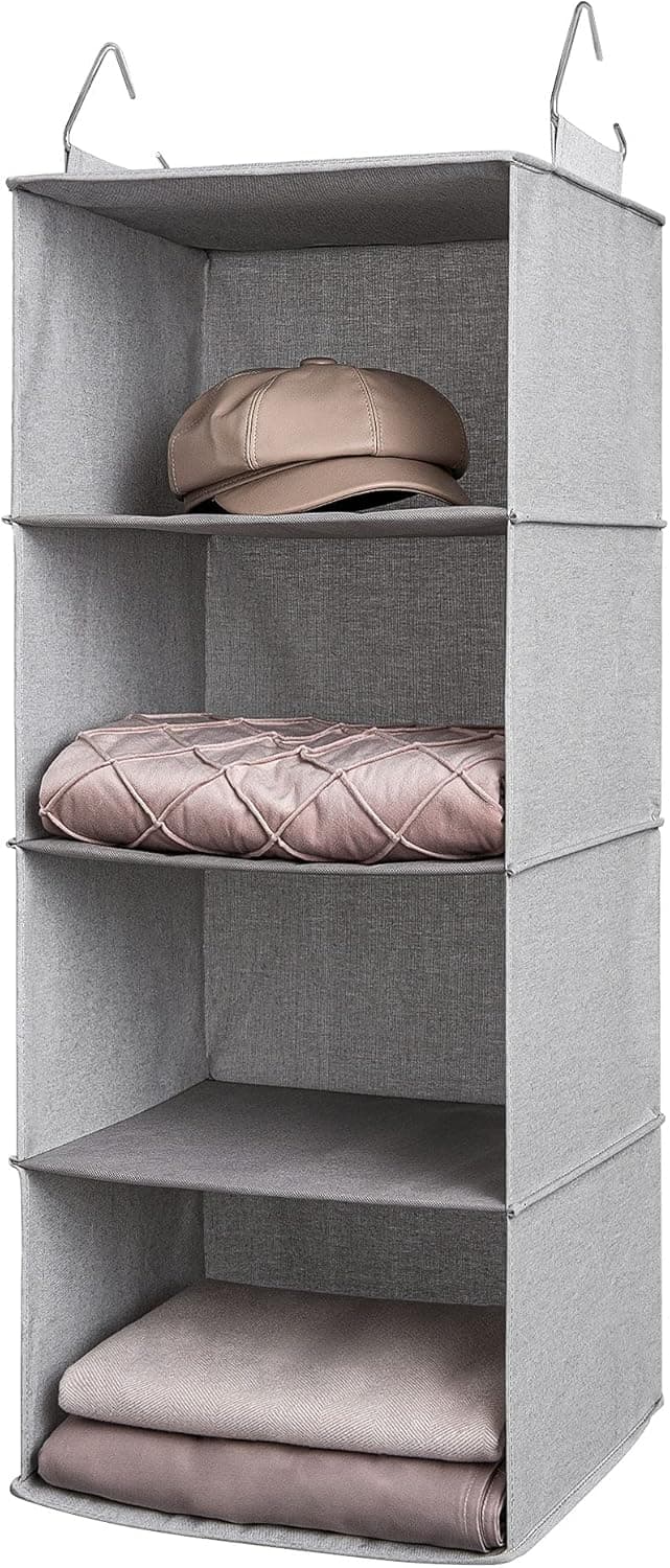 Labcosi 4-Shelf Hanging Closet Organizer, Fabric Hanging Shelves Storage for Clothes, Hats, Bags (Gray), 13.75" L x 12.4" W x 33.5" H