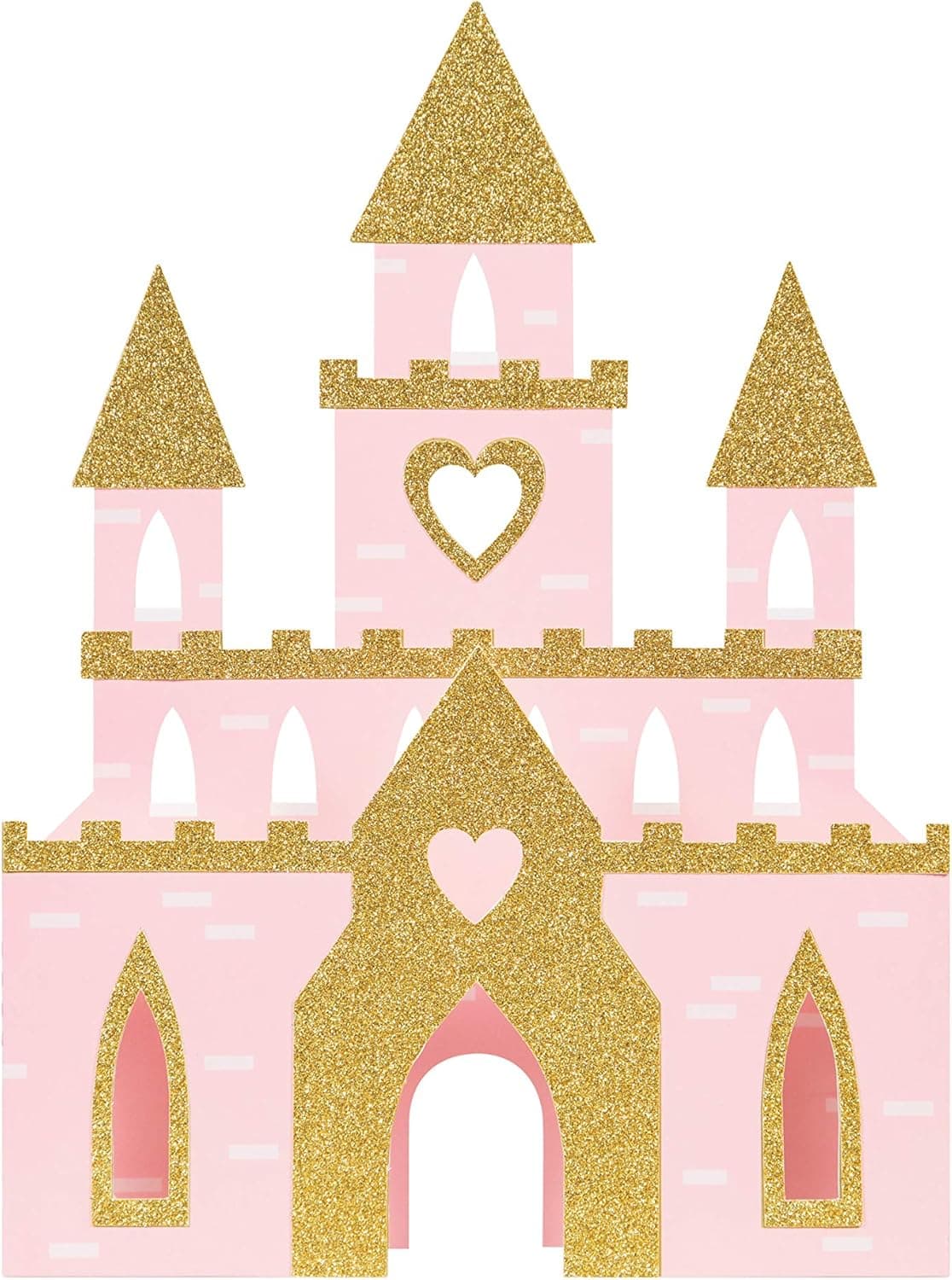 Creative Converting 3D Glittery Castle Centerpiece | Pink | 1 Pc. Light Pink and Glitter Gold