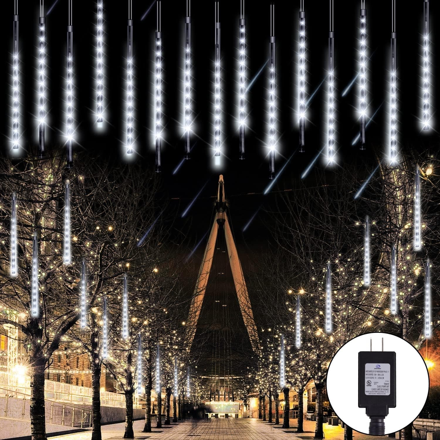 Blingstar Meteor Shower Lights Christmas Lights Outdoor 20 Tube 30 Cm 480 LED Connectable Falling Rain Lights Plug In Waterproof Icicle Lights Cascade for Xmas Tree Roof Party Wedding Decor,Cool White