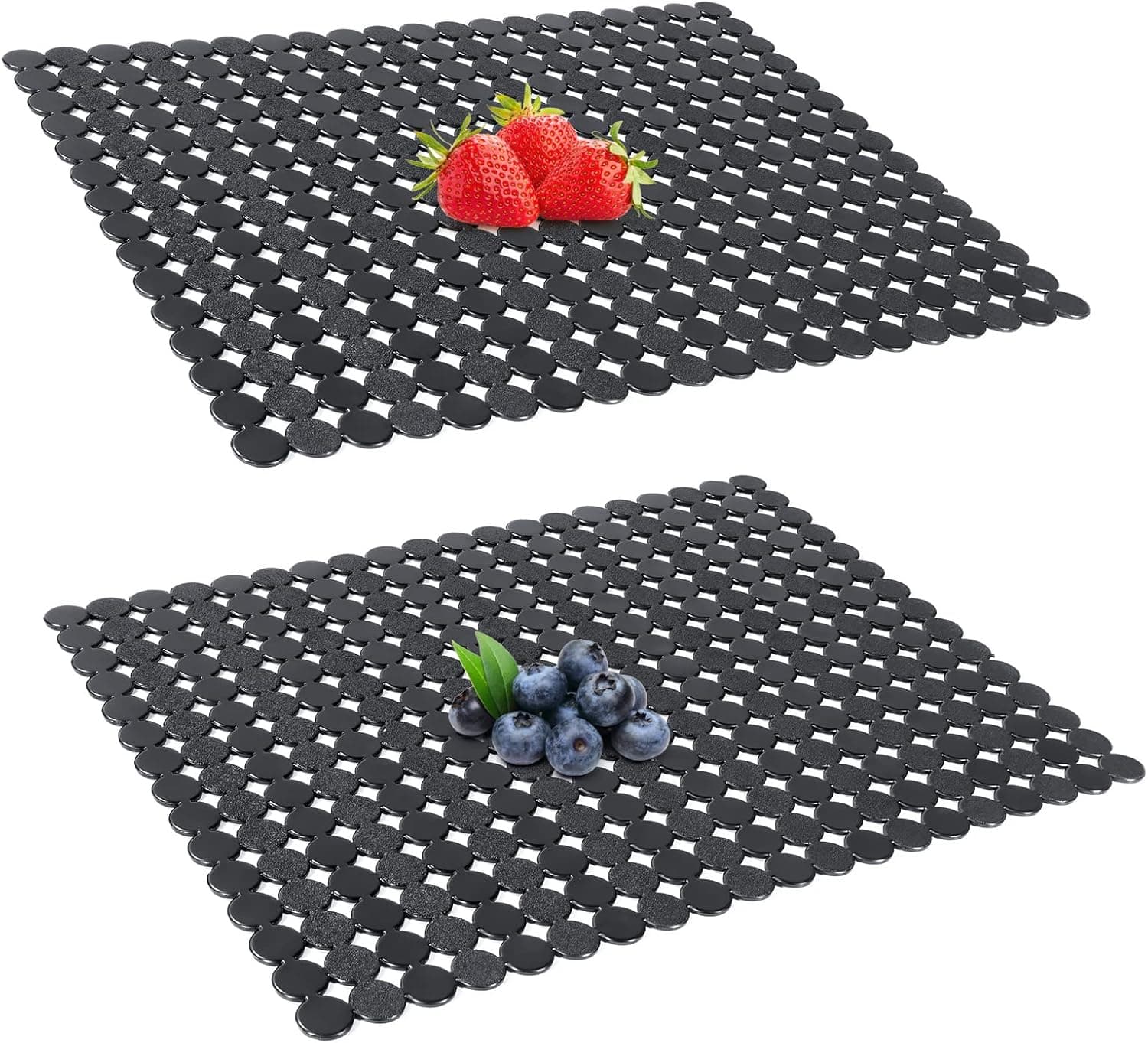 2 Pcs Kitchen Sink Mats, OTHWAY PVC Sink Mat Protector For Stainless/Porcelain Steel Sink, 15.8" x 11.8"inch XL Mats for Kitchen Sink, Quick Draining Dish Drying Mats (Black)
