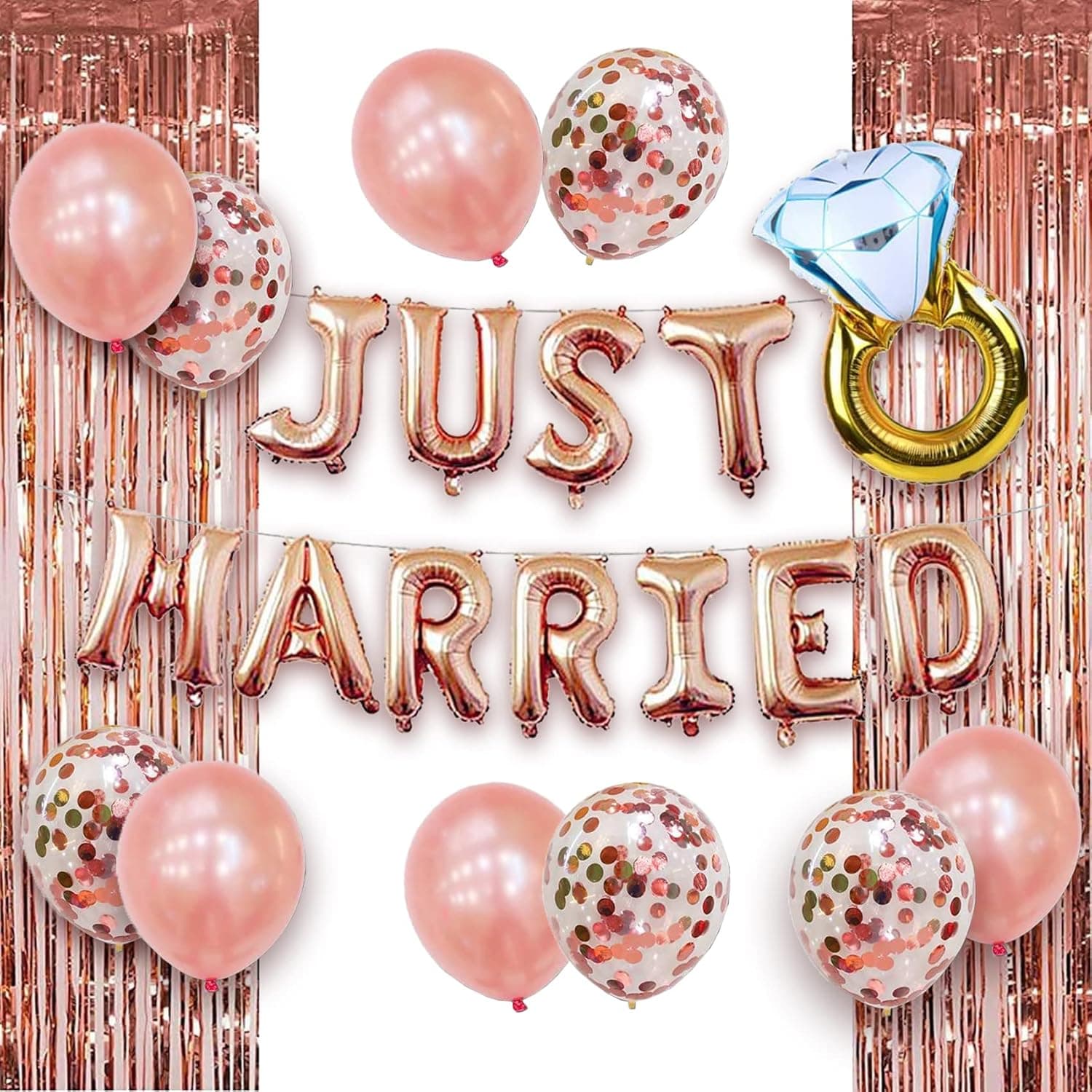 Just Married Decorations Wedding Decorations Set – Wedding Balloons Decorations – Just Married Balloons Just Married Banner – Wedding Party Decorations Congratulations for Bridal Shower Party