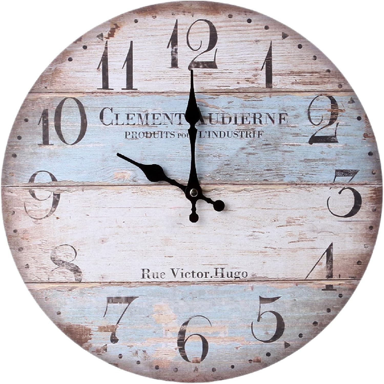 Eruner Round Wall Clock 24", Vintage Farmhouse Worn Blue, Beach Theme Silent Non Ticking Clock, Battery Operated for Living Room, Bedroom, Dining Room, Kitchen