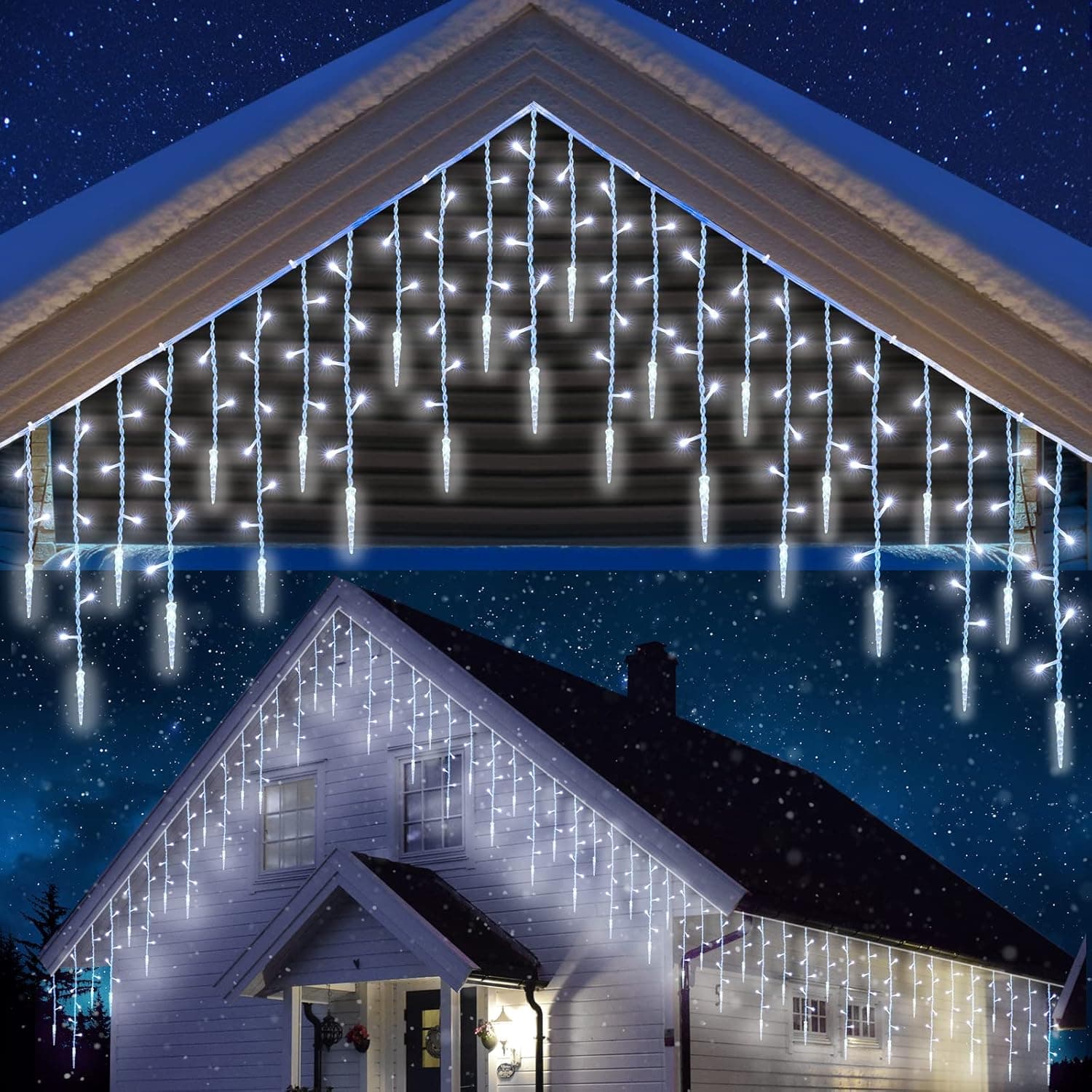 iBaycon LED Icicle Lights, 400 LED 38.8Ft Icicle Christmas Lights, 8 Modes & Timer with 80 Drops Waterproof Connectable Outdoor Icicle String Lights for Holiday, Christmas, Wedding Decorations (White)