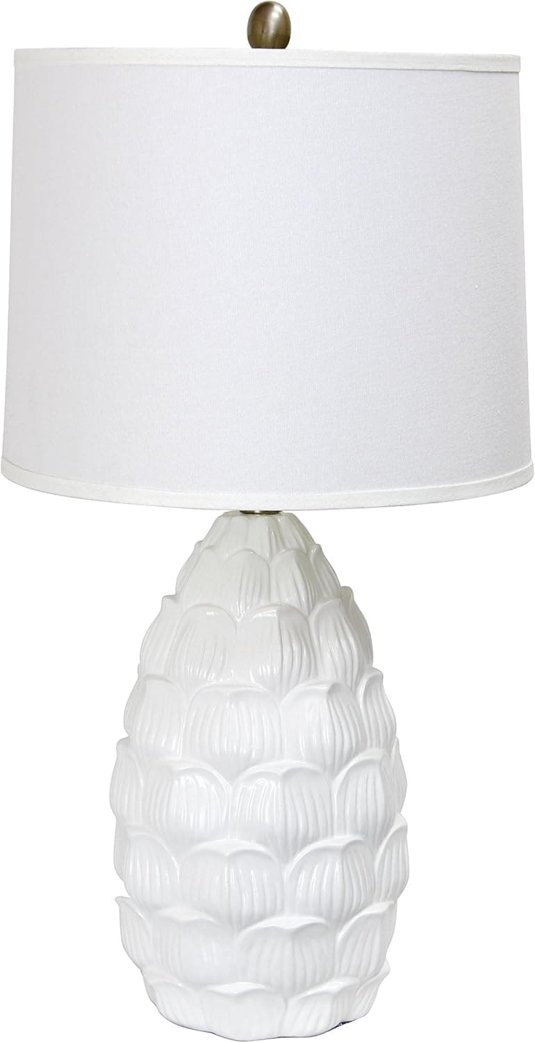 Elegant Designs LT3215-WHT Resin Table Lamp with Fabric Shade, White