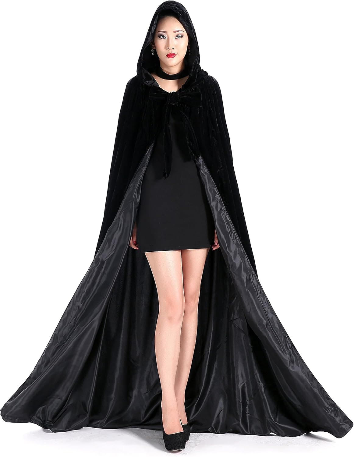 Newdeve Halloween Hooded Cloak Medieval Wedding Cape Black Robe Cosplay