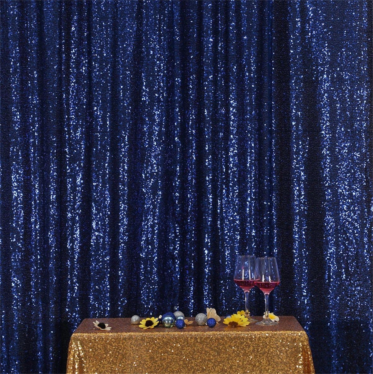 Eternal Beauty Navy Blue Sequin Wedding Backdrop Photography Background Party Curtain, 10Ft X 10Ft