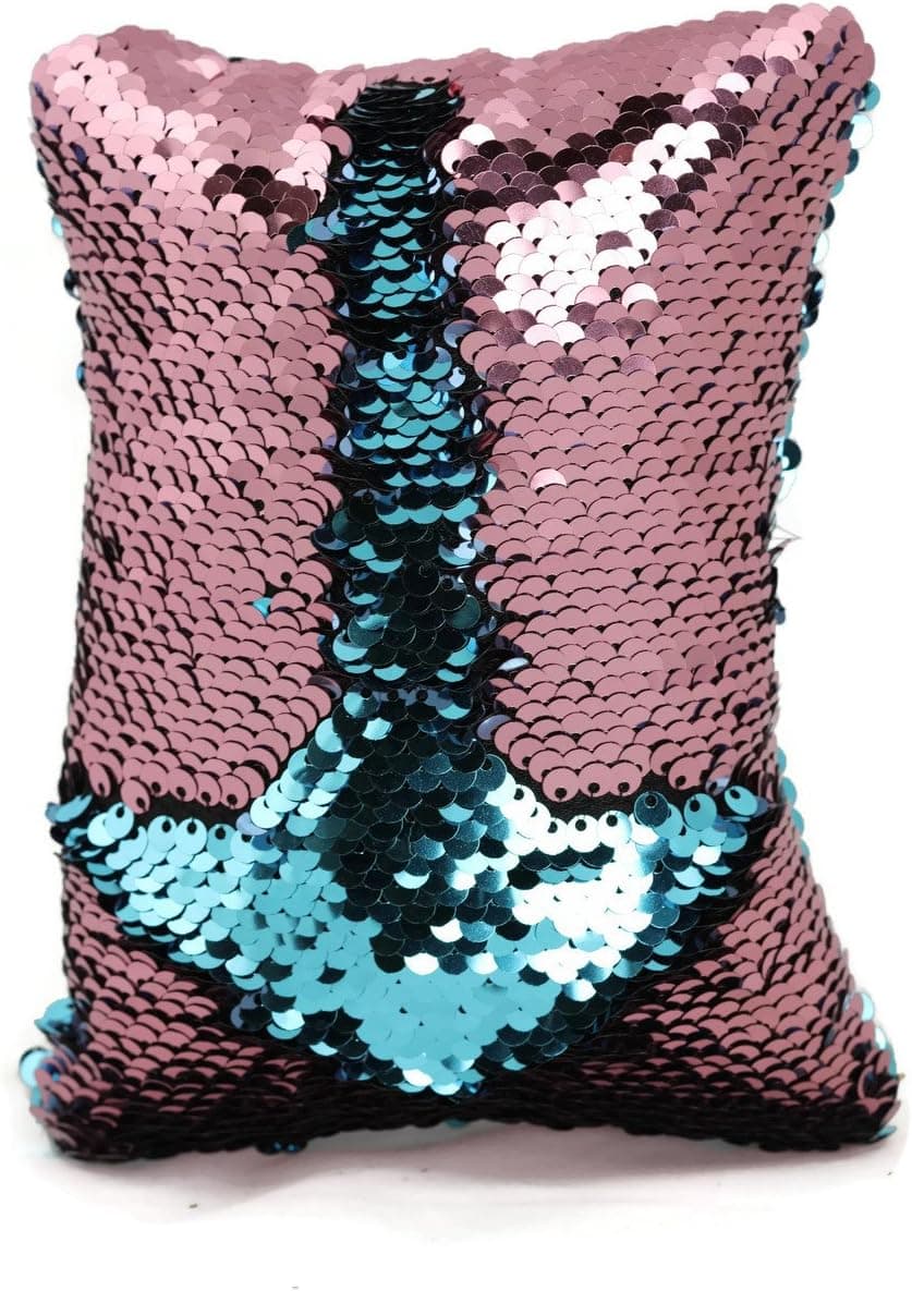 Little Monkey Fashion The Original Magic Flip Sequin Fidget Pillow | Toy for Relaxing Therapy Increase Focus for Adults and Children | Helps with stress ADHD ADD Autism | Pink and Aqua Rectangle - 10R