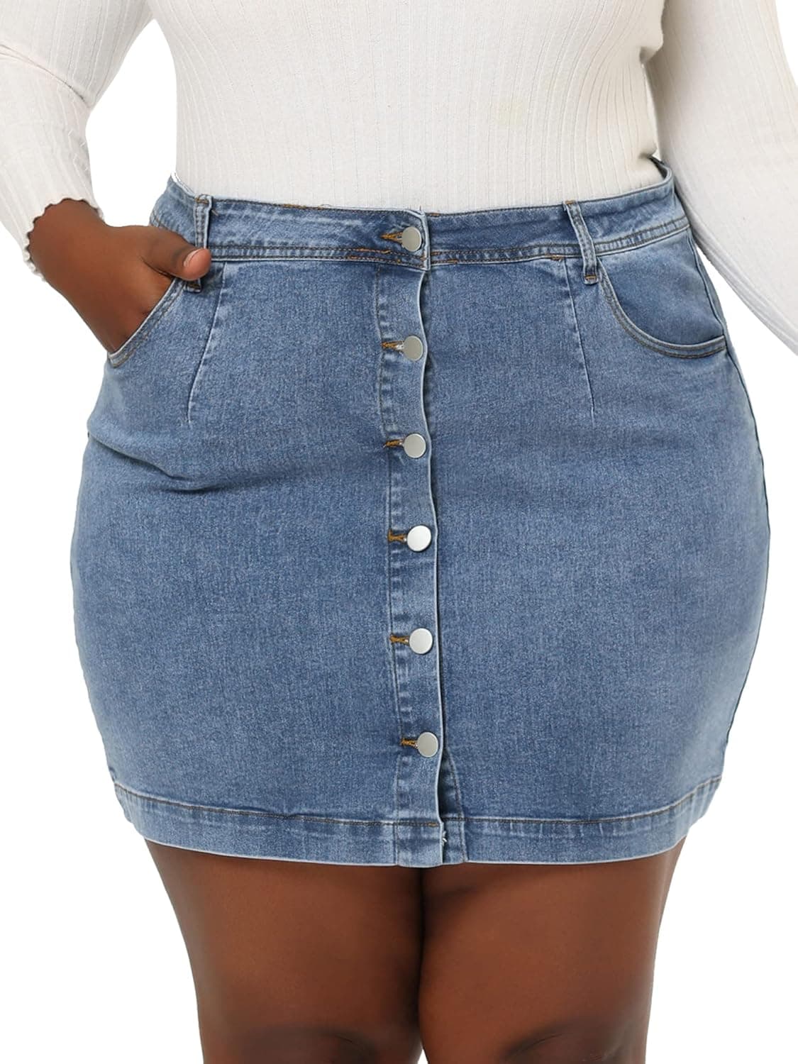 Agnes Orinda Women's Plus Size Denim Skirts Mini Button Side Pocket Casual Jean a Line Skirt 2023