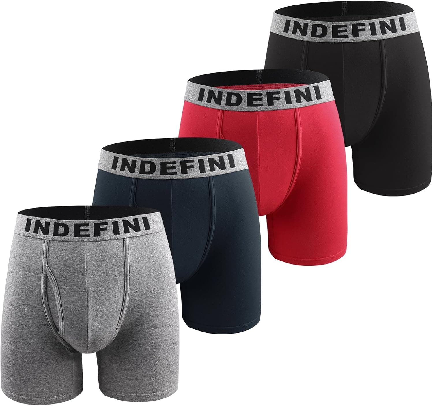 Indefini Men's Underwear Boxer Briefs Cotton Seamless No Ride-up Underwear Pack Fly