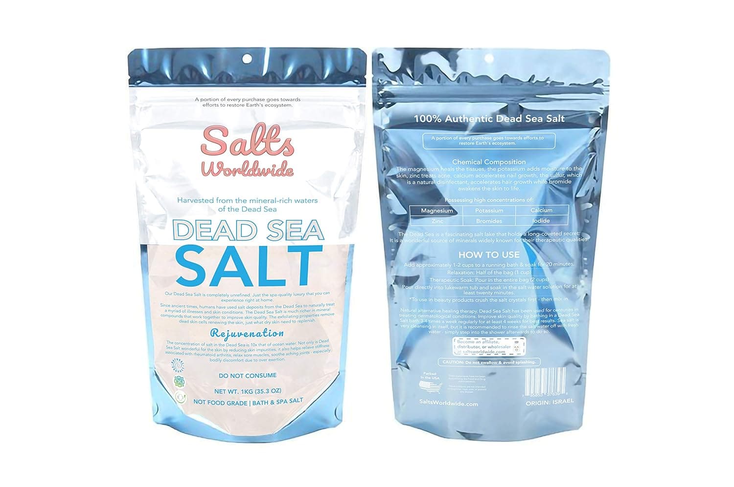 Authentic Premium Dead Sea Salt Imported from Israel - 1KG - Israel Dead Sea Salt The Best Bath Salt