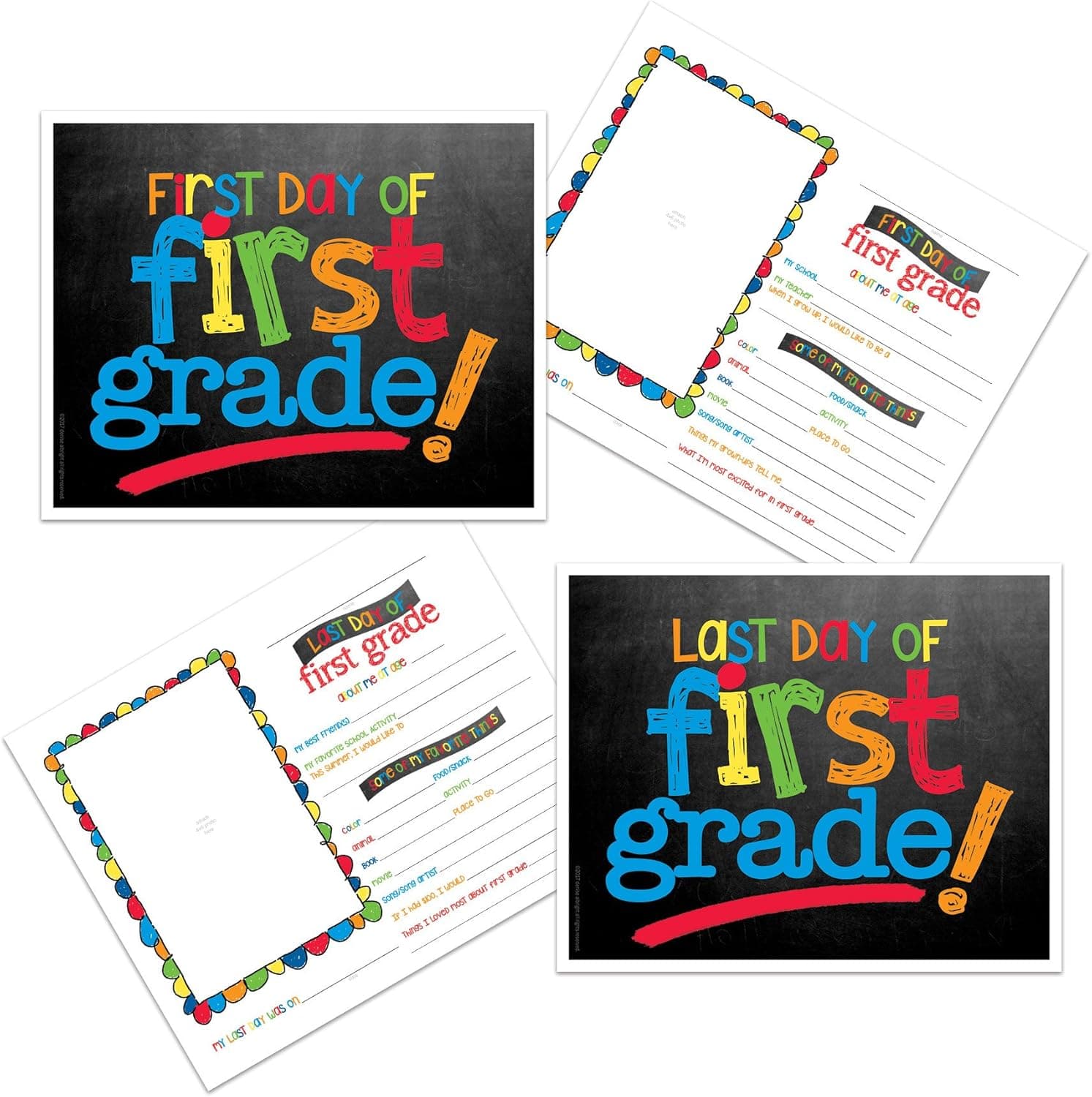 First Grade First & Last Day of School Photo Prop Sign - Primary Text Chalkboard Design