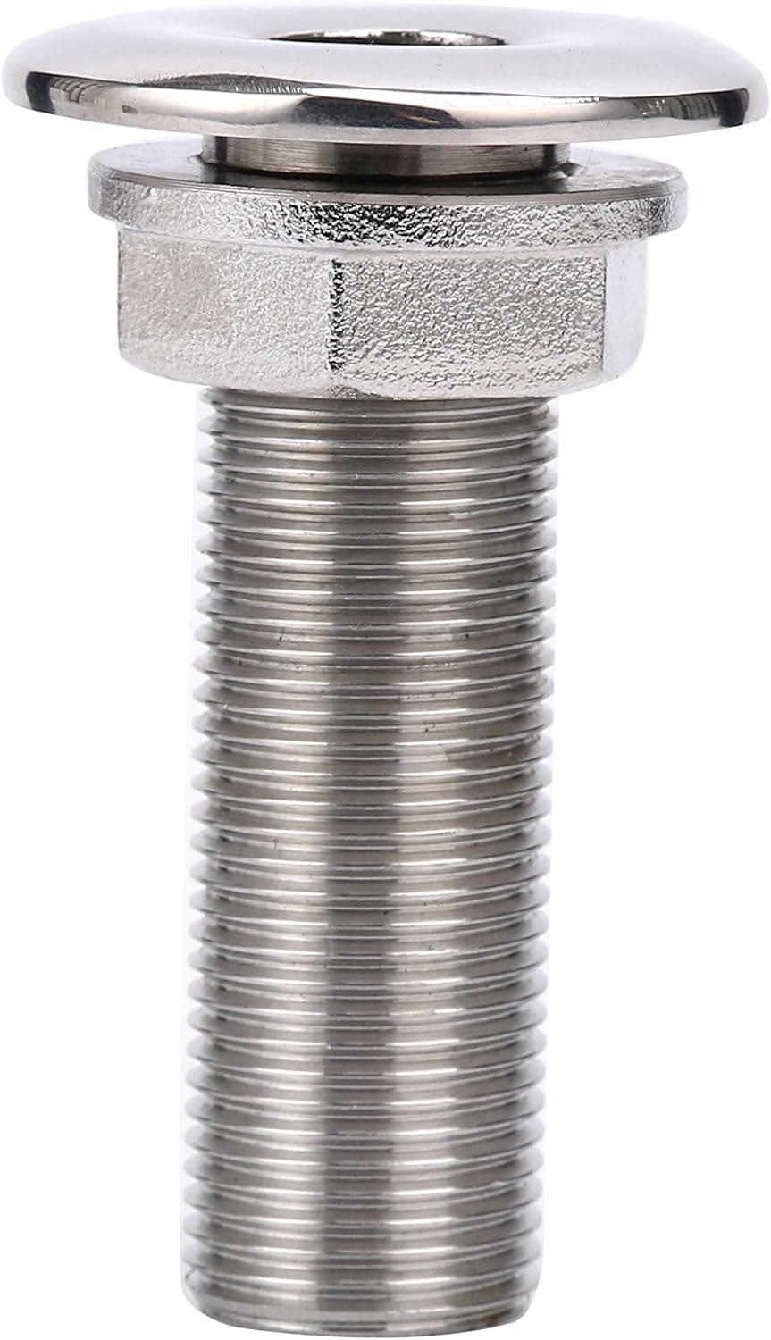 Amarine-made Straight Thru-Hull Valve Fitting Fully Threaded Stainless Steel 316 Boat Thru Hull for 3/8-Inch Interior Diameter Hose Thru Drain Boat Hose