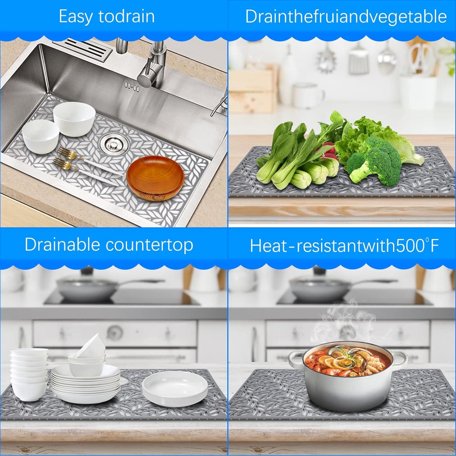 QKVCX Silicone Sink Protectors for Kitchen,28.25"x15.25" Sink Protectors for Bottom of Farmhouse Stainless Steel Porcelain with Rear Drain Hole for Sink Bowl,Sink Mat for Rectangle Porcelain Sink.