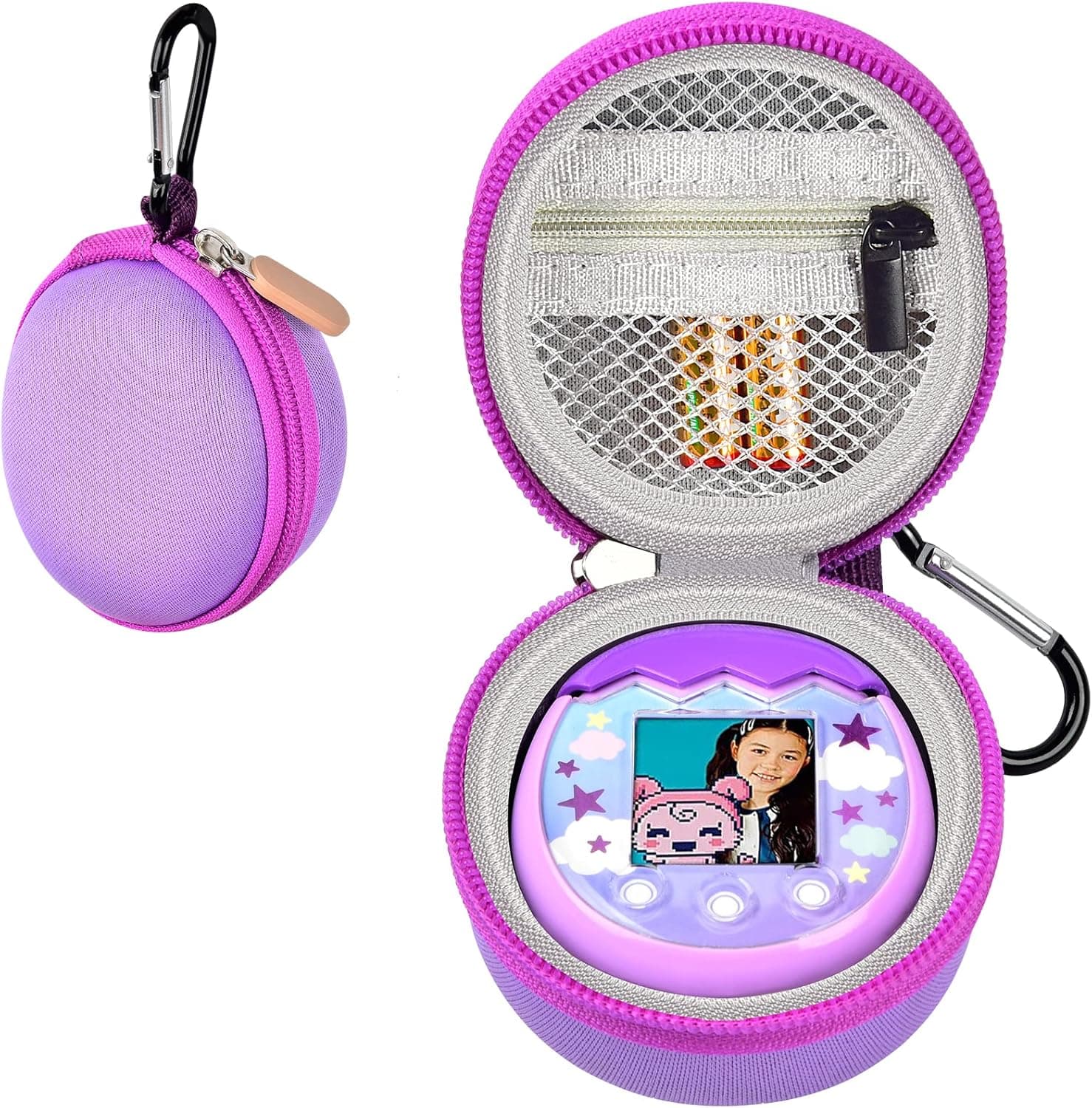 Case Compatible with Tamagotchi Pix/for Tamagotchi On Virtual Pet, Portable Mini Toy Carrying Storage Bag Cover with Accessories Mesh Pocket (Box Only)