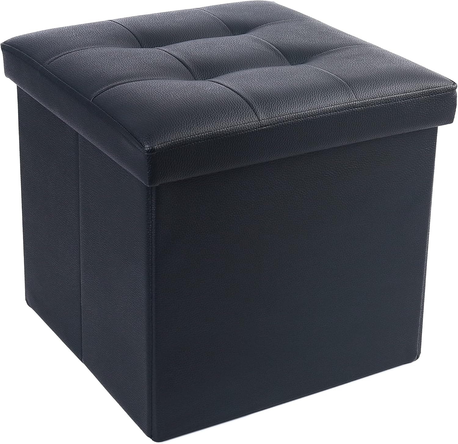 LotFancy Storage Ottoman Cube, Black Foot Stool Ottoman, 13x12x12 inch Square Ottoman with Lid, Faux Leather Seat