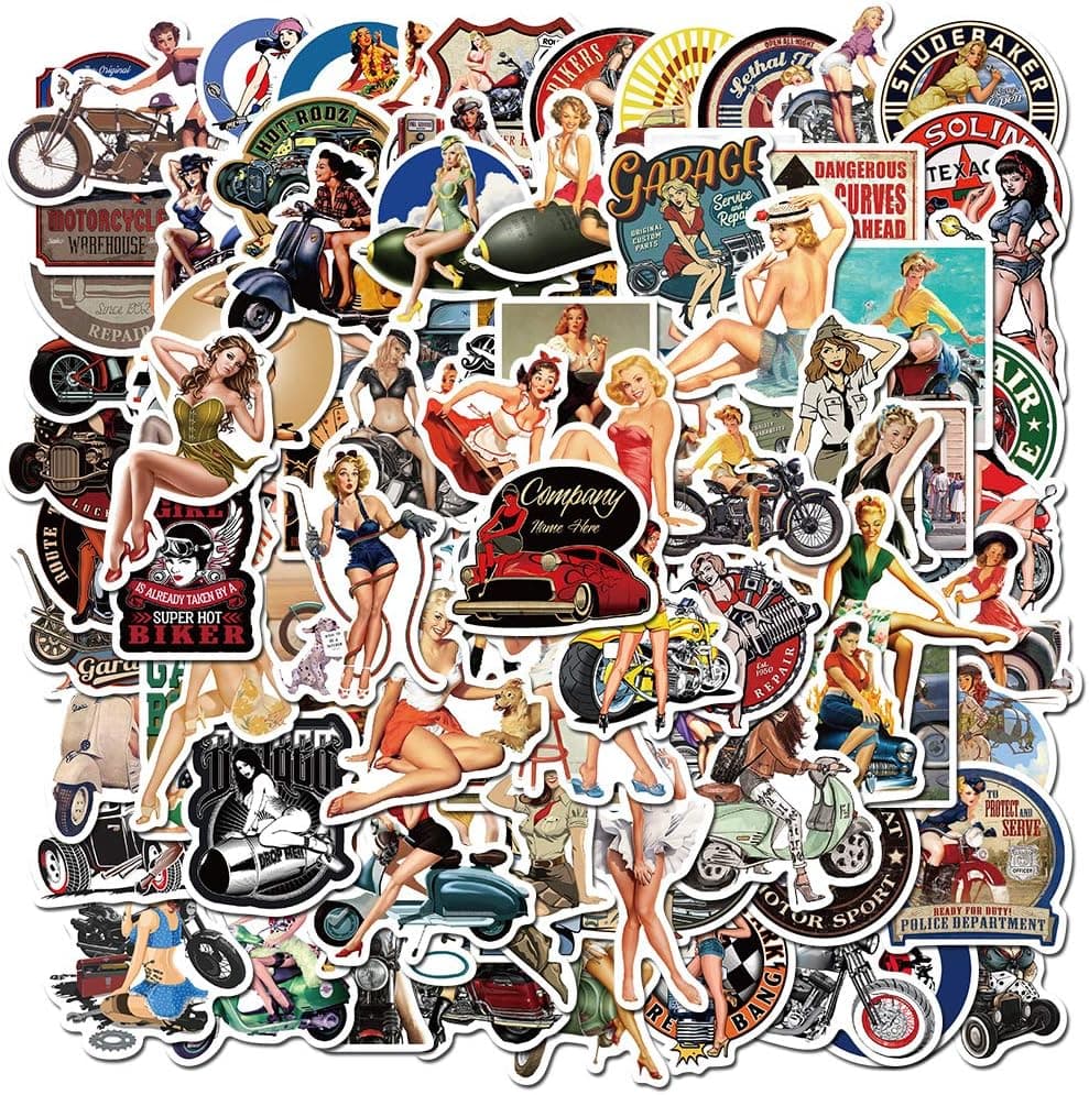SHUIBEI Pinup Girl Stickers 100pcs Cool Retro Packs Laptop Skateboard Sticker Bomb Pack for Adults Teens Kids Skate Water Bottles Waterproof Vinyl Graffiti Decor Gifts