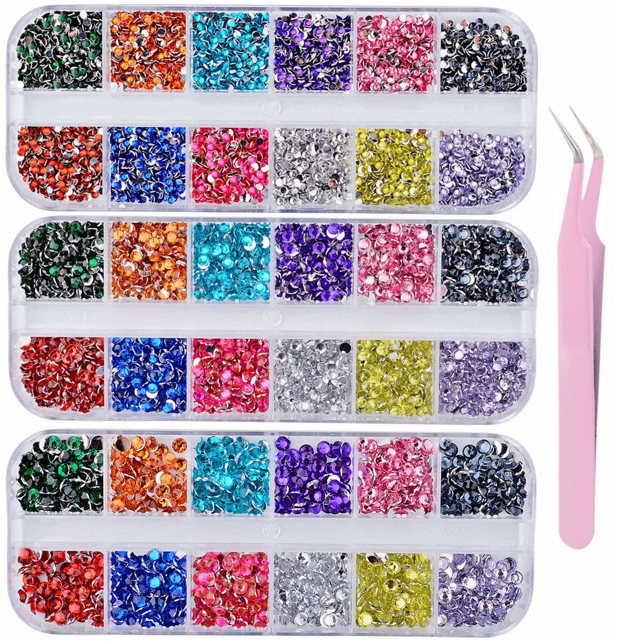 Kikonoke 4680 pieces Mixed Sizes and Colors Flatback Nail Art AB Rhinestones Kit 3D Jelly Crystal Diamantes with Tweezer for Crafts Face Nail Art Clothes DIY (Solid color)