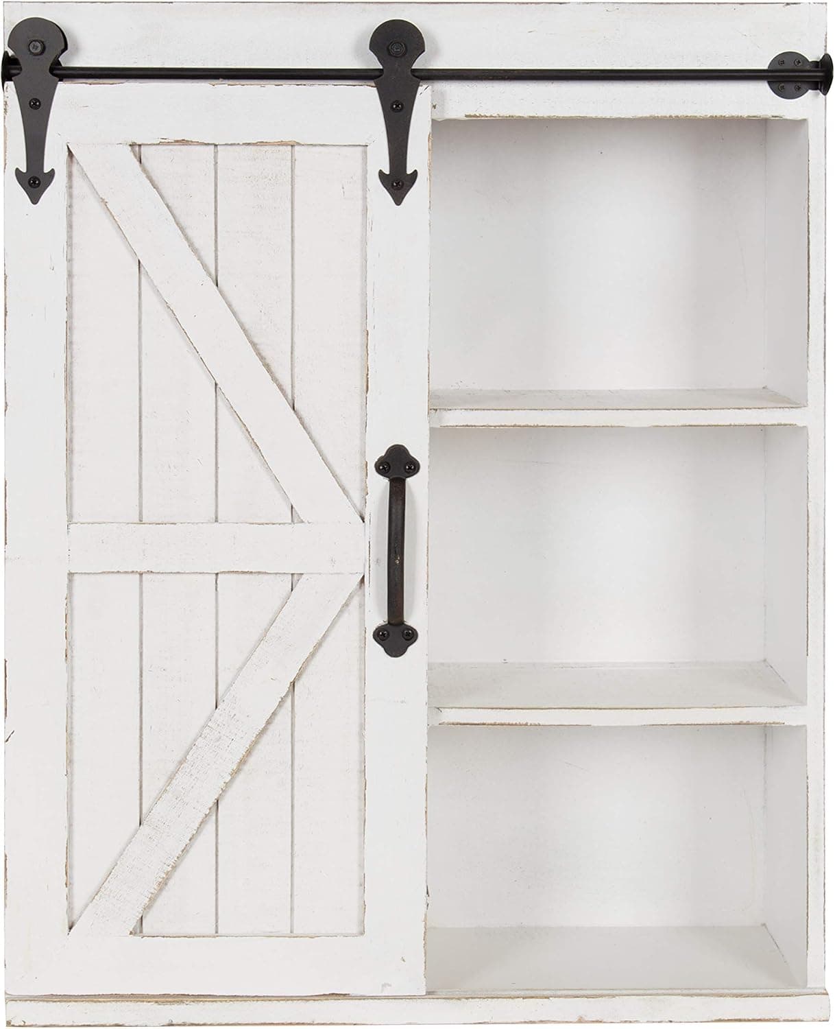 Kate and Laurel Cates Modern Farmhouse Decorative Wood Wall Storage Shelving Cabinet with Sliding Barn Door, Rustic White