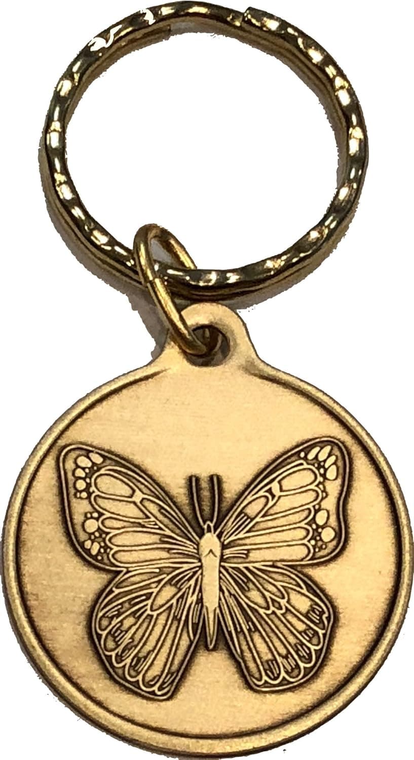 wendells Butterfly Serenity Prayer AA Recovery Keytag Keychain Bronze Key Chain 1.31"