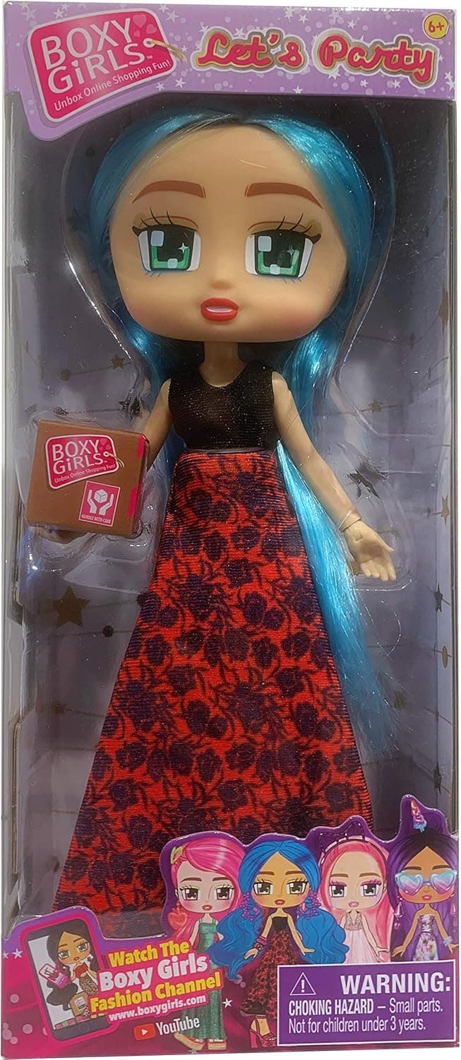 Boxy Girls Let's Party Collection Fashion and Clothes Dolls - Blue Hair and Red Prom Dress Khloe Doll - 1 Unboxing Box Included with Surprise Clothes and Accessories Inside