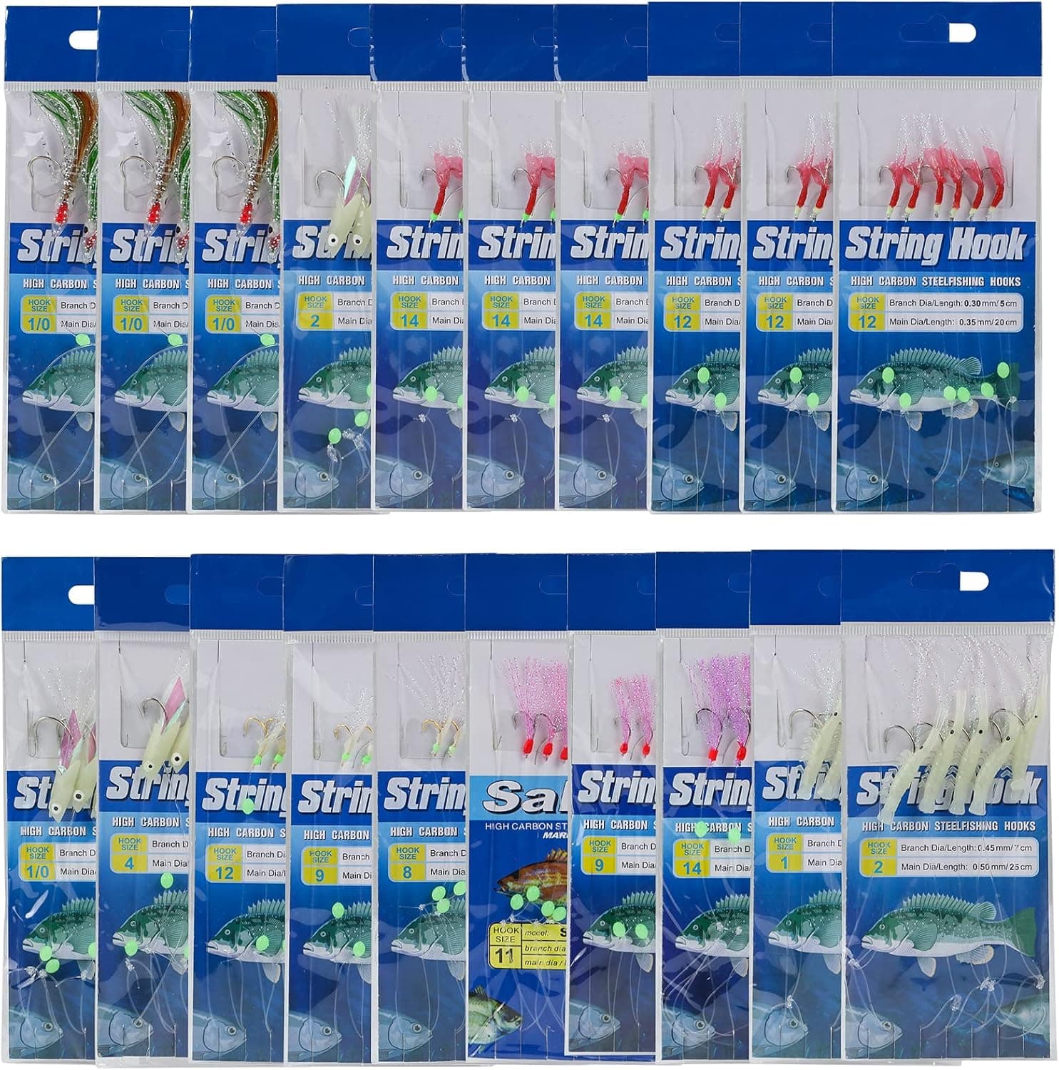 Fishing Bait Rigs Set,20 Packs Fishing Bait Rigs Luminous Bait Rig with Sharp Hooks,Soft Shrimp Lure Surf Fishing Rigs Saltwater