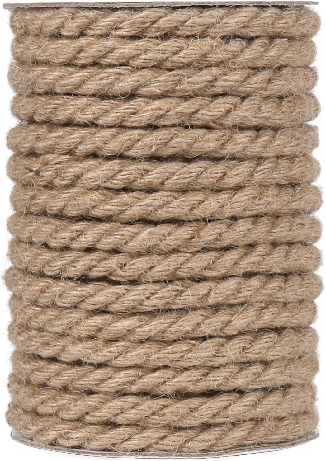 Tenn Well 50 Feet 10mm Jute Rope, Natural Heavy Duty Twine Rope Decorative Jute Cord for Crafting, Cat Scratch Post, Bundling, Gardening