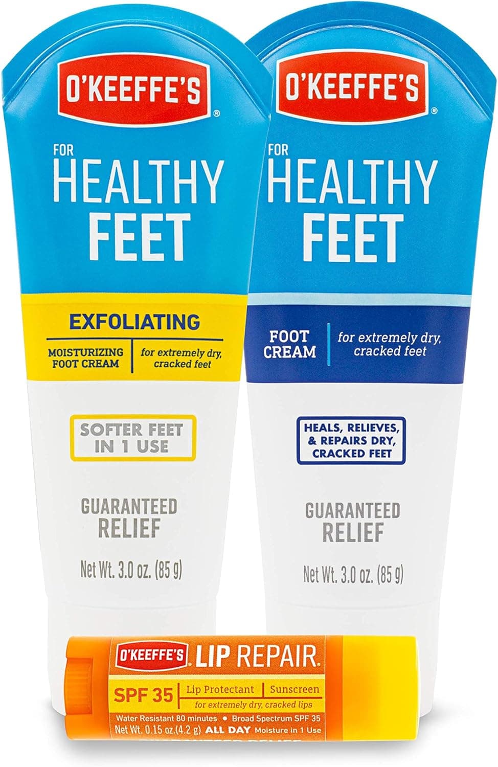 O'Keeffe's Healthy Feet Tube, Healthy Feet Exfoliating, and Lip Repair SPF Variety Pack