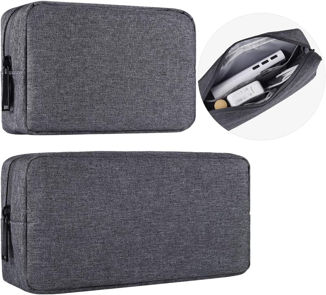 Universal Electronics Accessories Carrying Case Bag, 2PCS Big + Small Portable Storage Pouch Bag Cosmetic Bag Cable Organizer Compatible Hard Drive, Mouse, Power Bank, Adapter, Cellphone, Space Gray