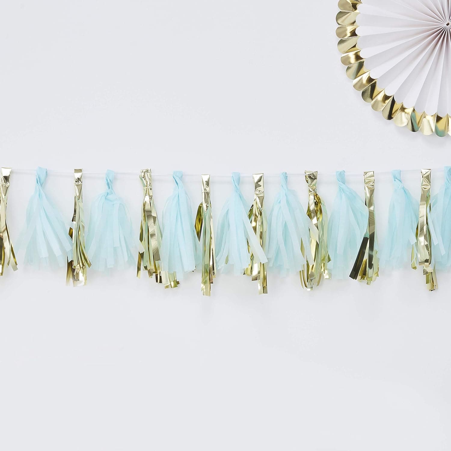 Ginger Ray Blue And Gold Foiled Baby Shower Party Tassel Garland 16 Pack