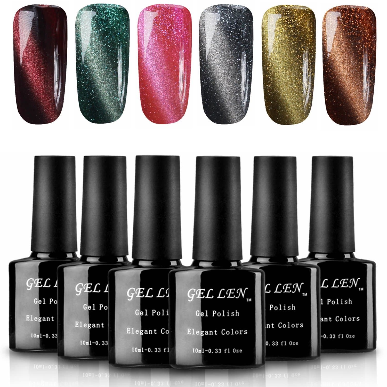 Gellen Gel Nail Polish Kit - 3D Cat Eye Gel Polish, Shimmers Vibrant Nail Polish, Trendy Nail Art Magnetic Gel Nail Polish Set