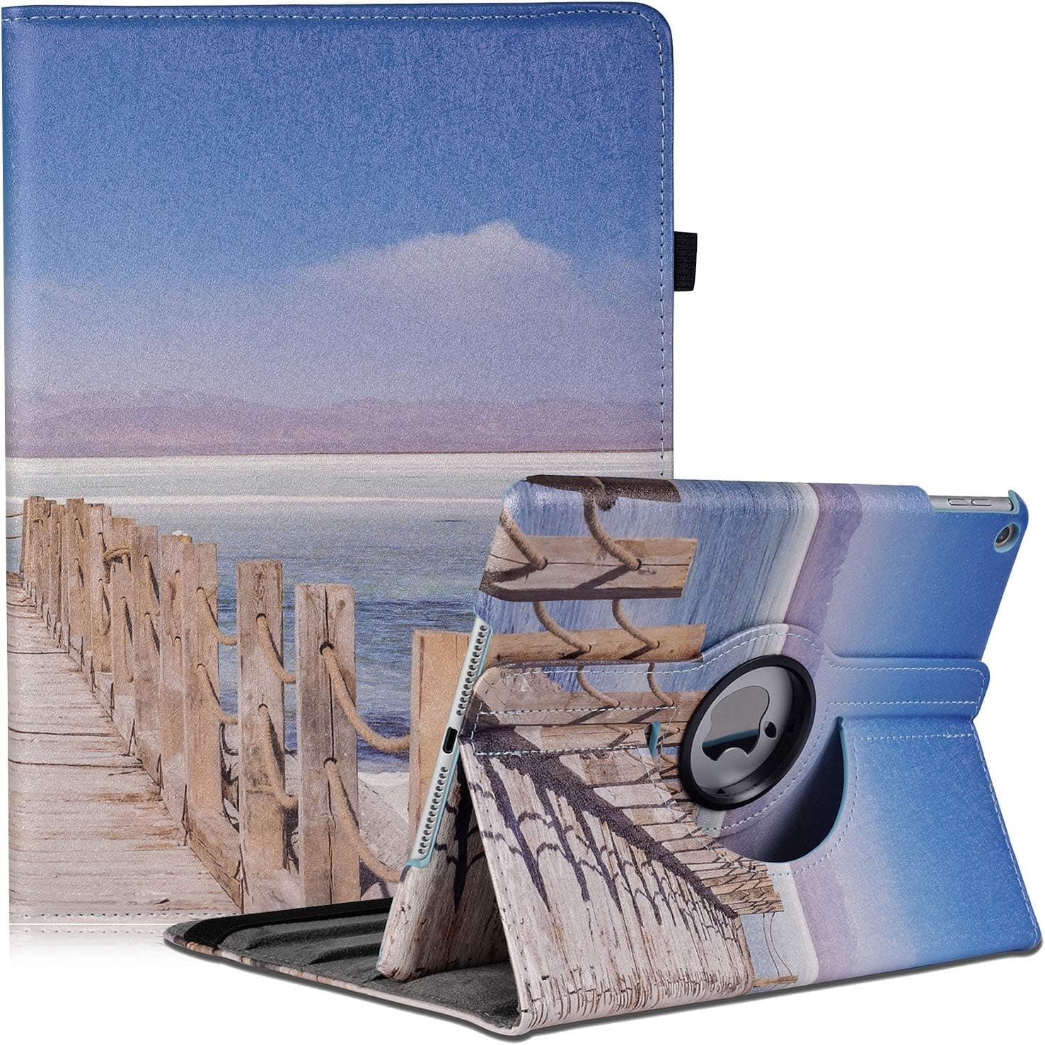 New Case for iPad 9th/8th/7th Generation 10.2" (2021/2020/2019 Model) - 360 Degree Rotating Stand Protective Cover with Auto Sleep Wake for iPad 10.2 inch (Sea Bridge)