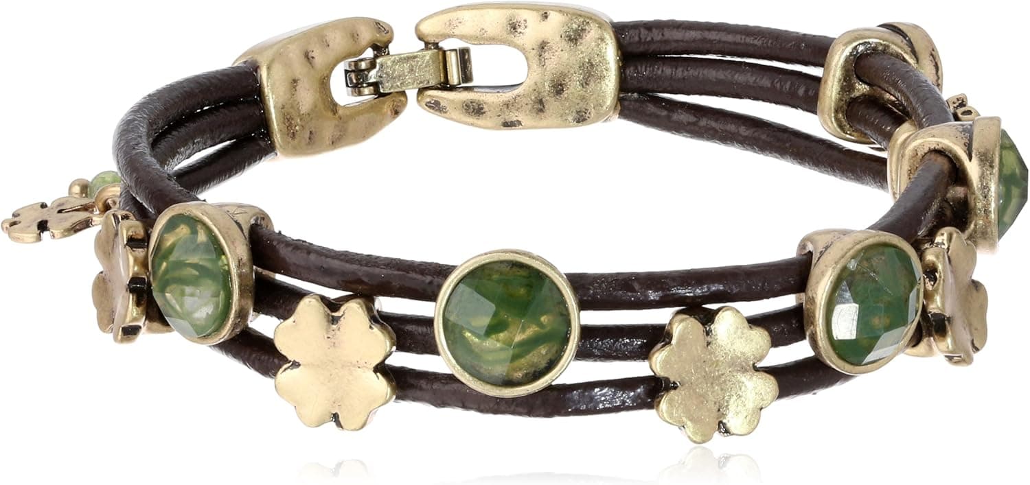 Lucky Brand Green Stone Woven Bracelet, 7.5"