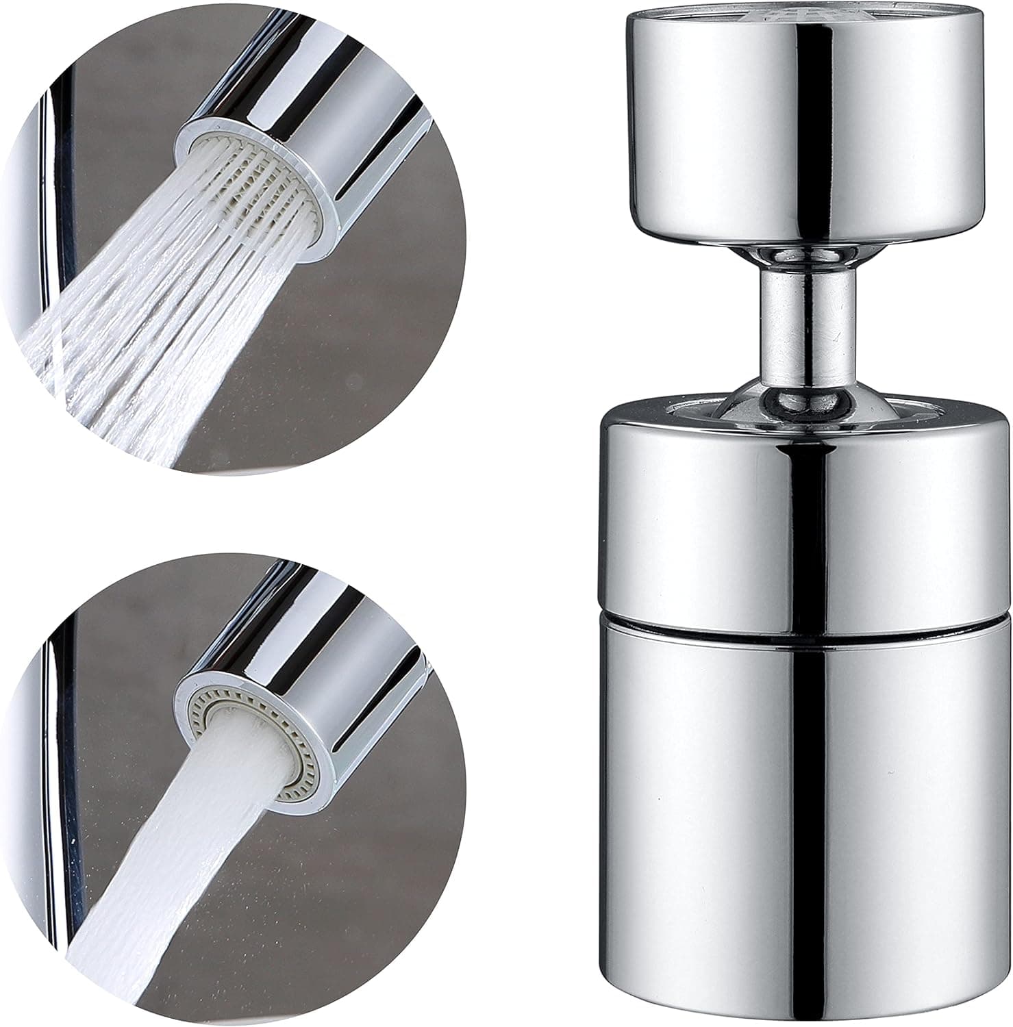Sink Faucet Aerator - 360 Degree Swivel Kitchen Faucet Sprayer Attachment, 1.8GPM Dual-Function Water Saving Faucet Extender, Sink Nozzle Anti-Splash Tap, 55/64 Inch-27UNS Female Thread, Chrome
