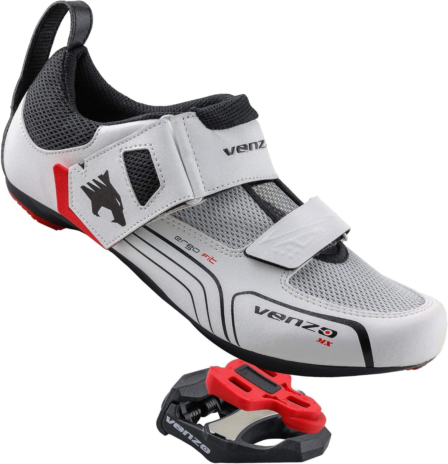 Venzo Cycling Bicycle Triathlon Outdoor Men Tri Road Bike Shoes Compatible with Shimano SPD SL Look White - with Sealed Bearing Road Bike Pedals 45