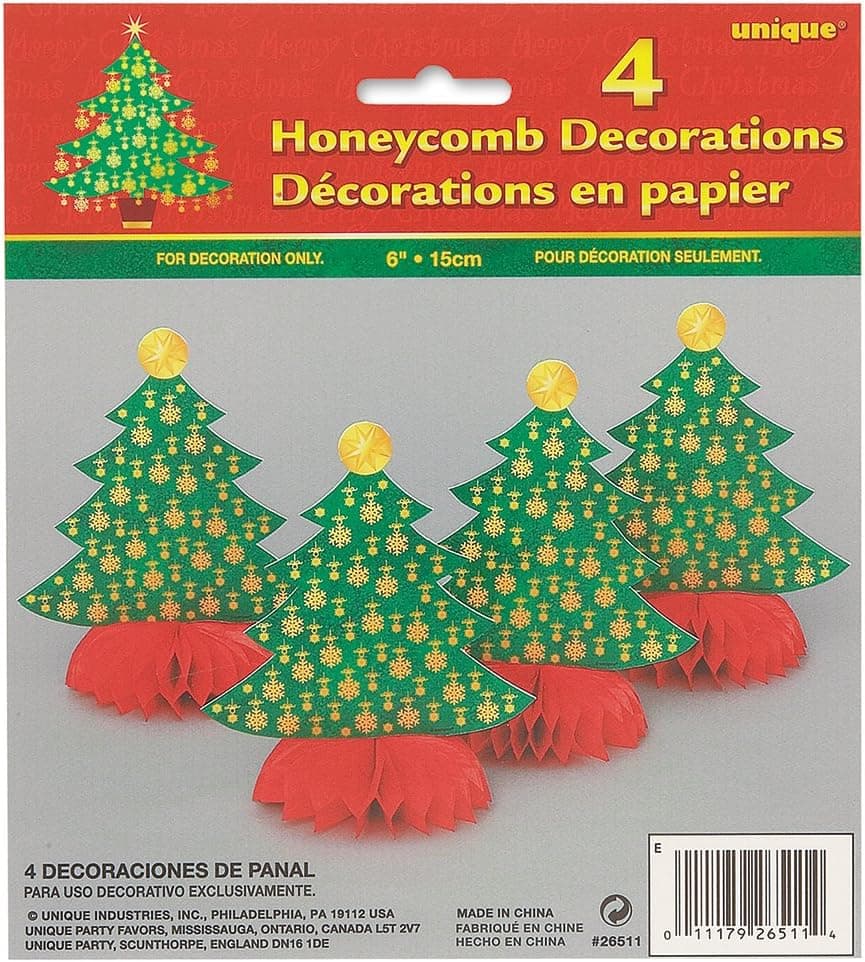 6" Mini Honeycomb Golden Christmas Tree Decorations, 4ct