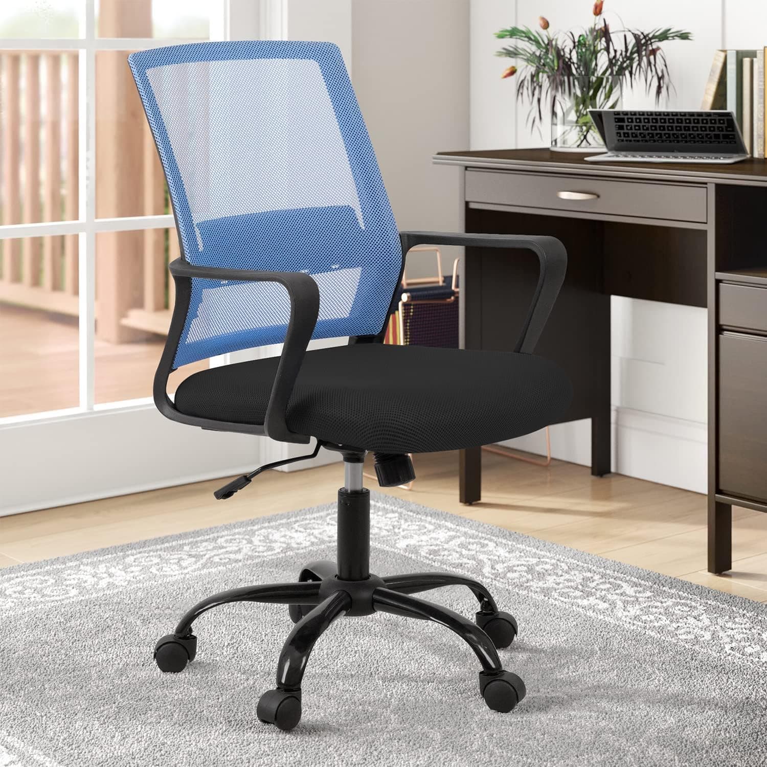 YESHOMY Home Office Chair Mid-Back with Lumber Support, Ergonomic Computer Desk Seat, Blue