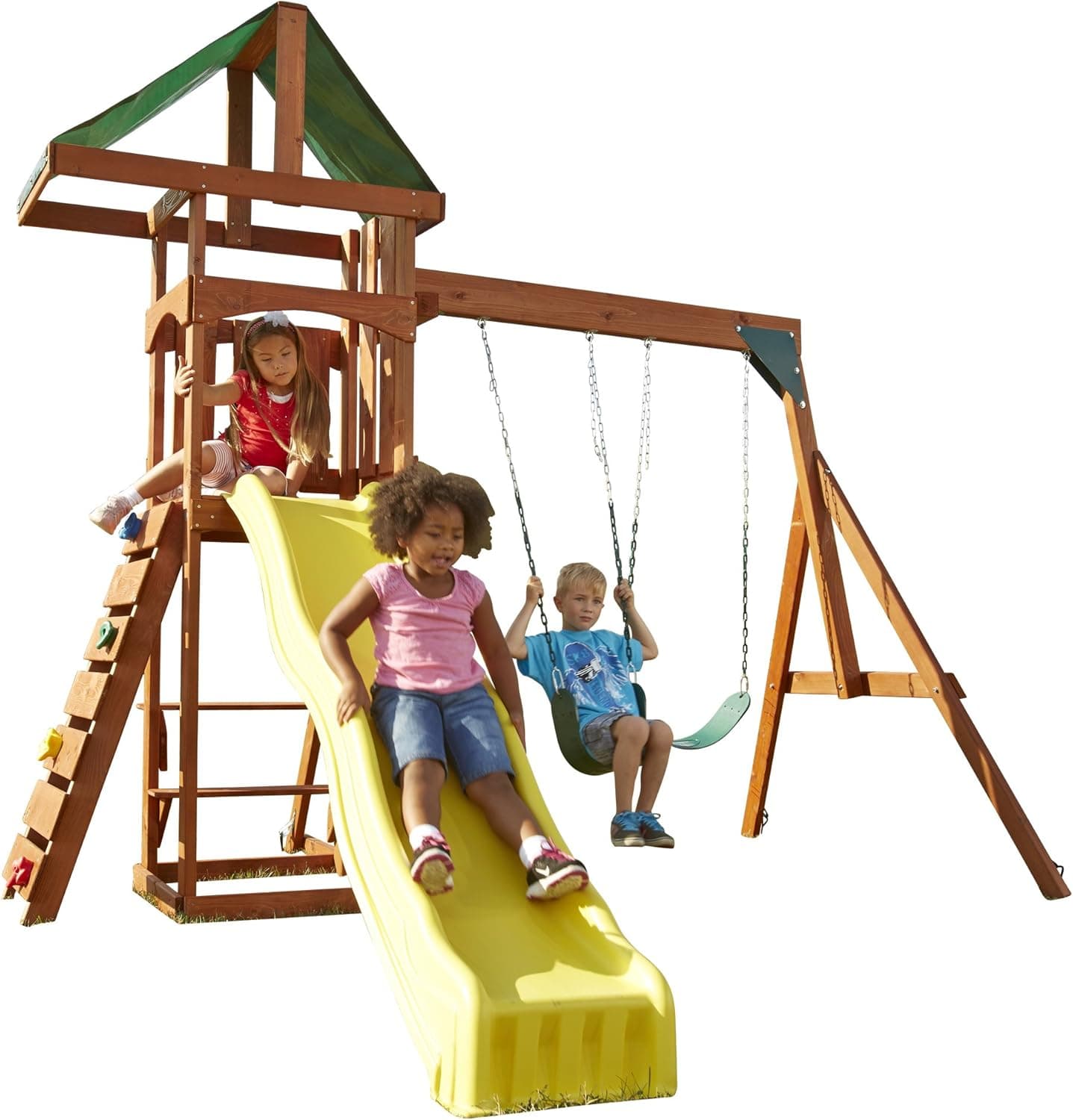 Swing-N-Slide Scrambler Playset with Two Swings, Slide and Rock Wall , Yellow