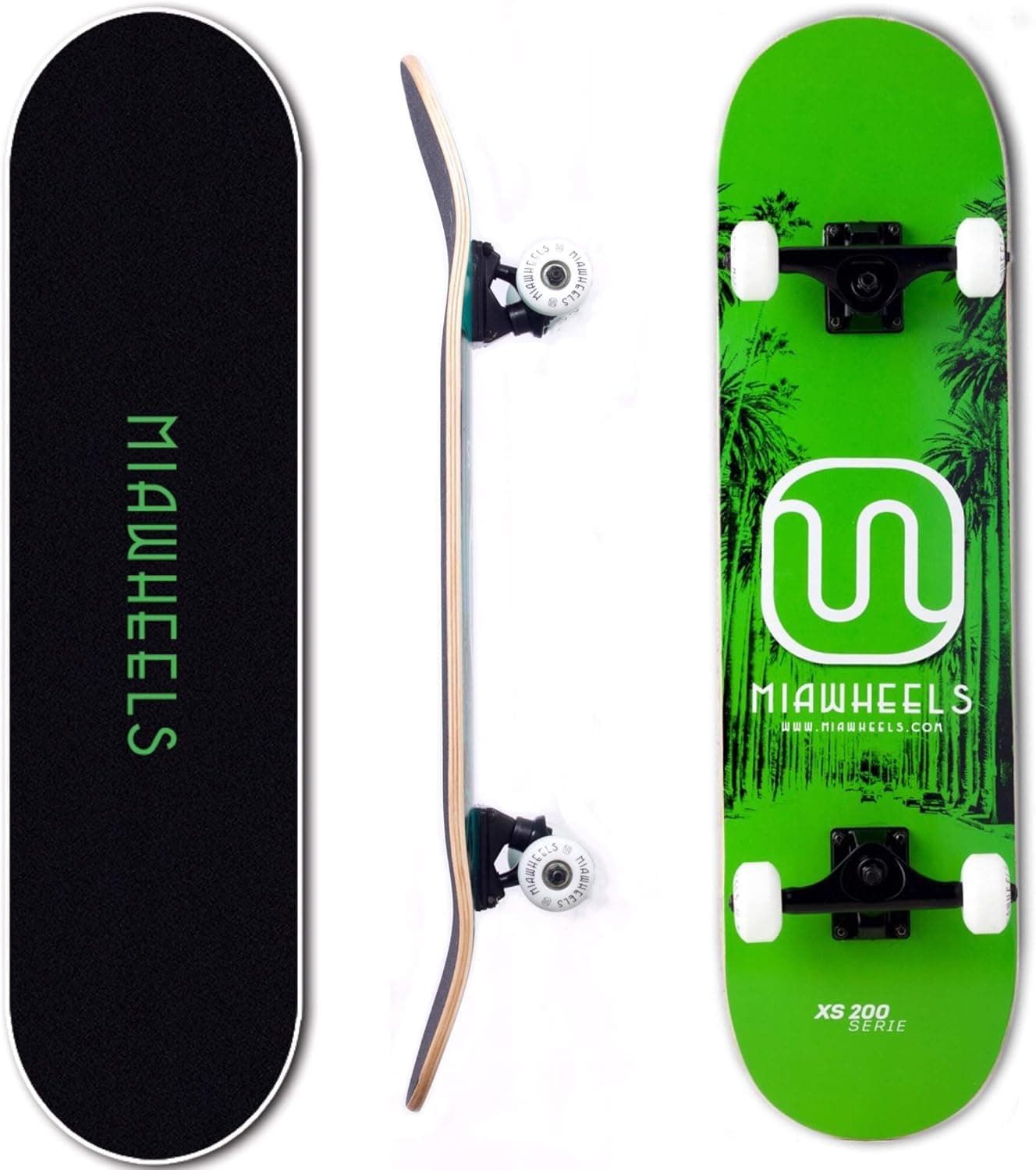 MIAWHEELS XS200 (Green/Black) - Xtreme Sport Skateboard- Handmade -100% 7PLY Canadian Maple - Deck 31x8inch- 54x32 PU Wheels-