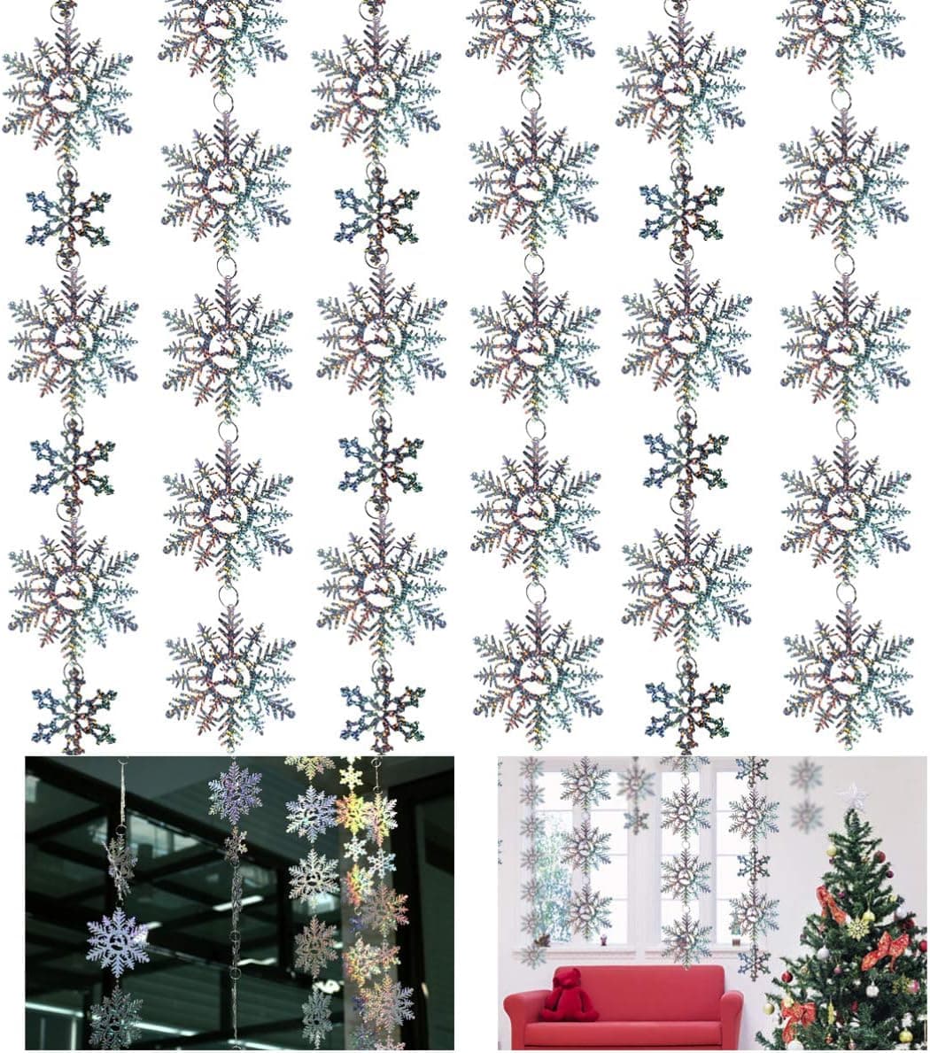 Tinksky 6PCS Hologram Glitter Snowflake Hanging Bunting Xmas Banner Garland Christmas Party Decoration Christmas Gift DIY 1.5M