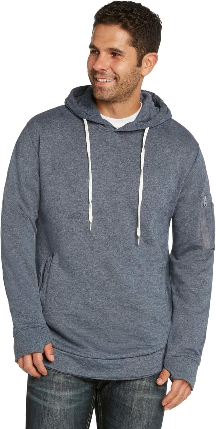 9 Crowns Men's Longline Long Hoodie Soft Hip Hop Sweatshirt Shirt