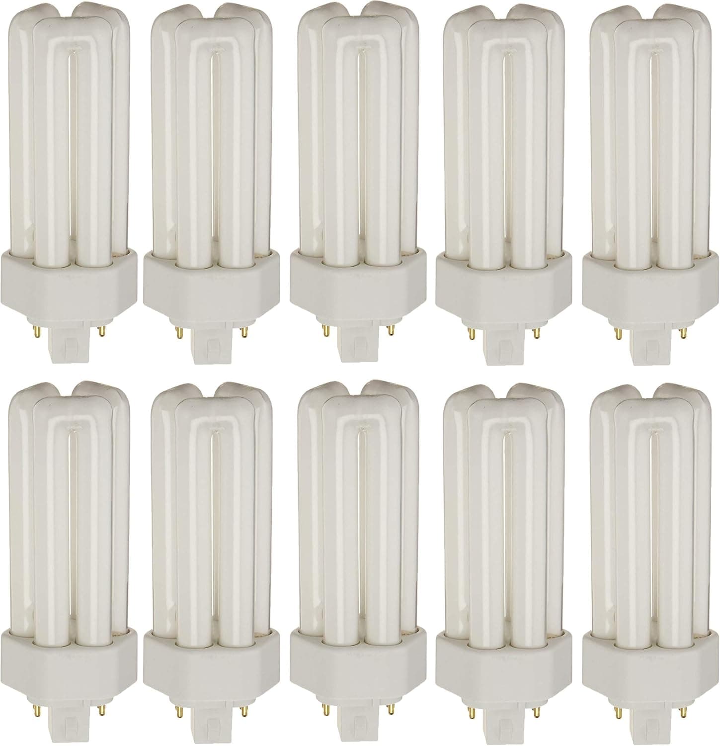 Laborate Lighting Fluorescent Light Bulb Set - 26 Watt, 4 Pin Triple Tube Compact Fluorescent Lamps for Ceiling, Office, Kitchen & Bathroom - T4 Shape CFL Replacement Bulbs - 3000K Color Temp, 10 Pack